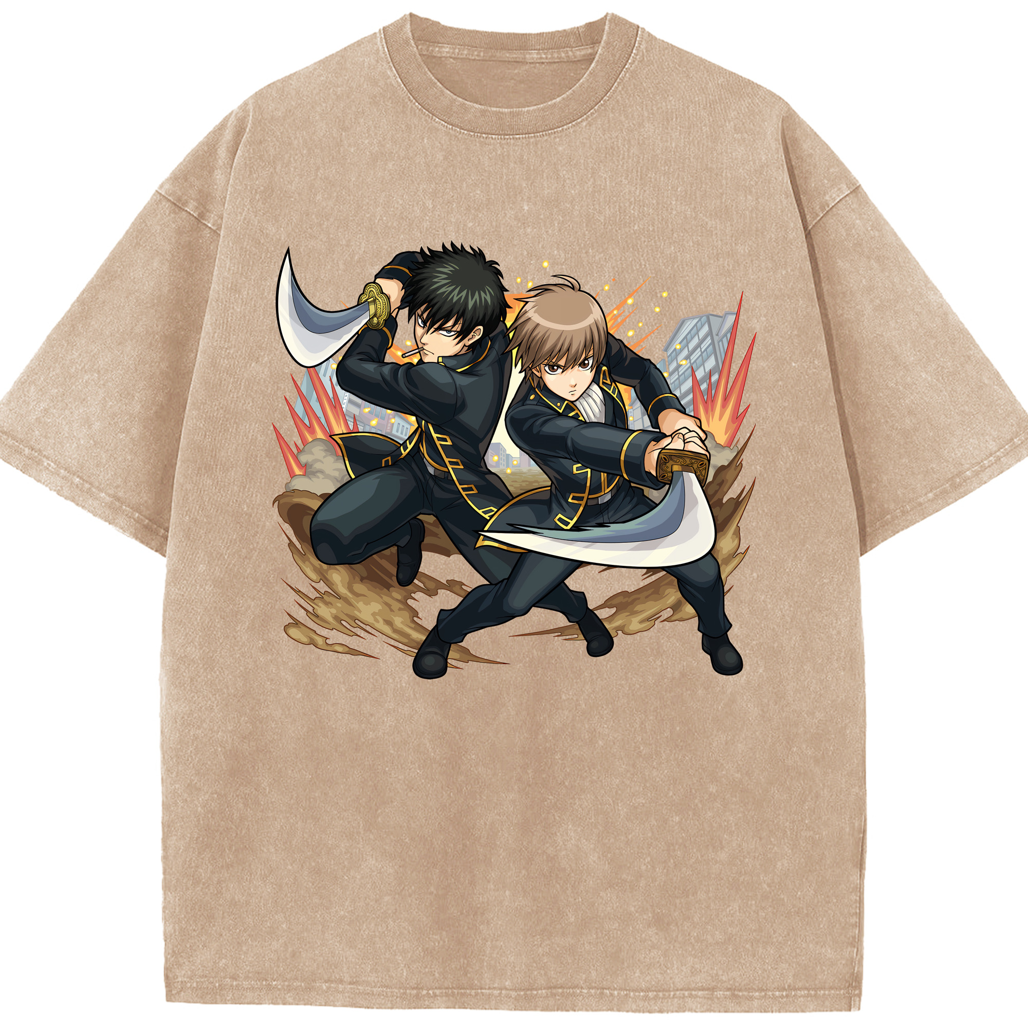 （画像用） ぎんたま 坂田銀時（さかたぎんとき） 神楽 志村新八（しむら しんぱち） GINTAMA Sakata Gintoki Kagura Shimura Shinpachi 綿100% ヴィンテージ風 半袖Tシャツ（フロントプリント）