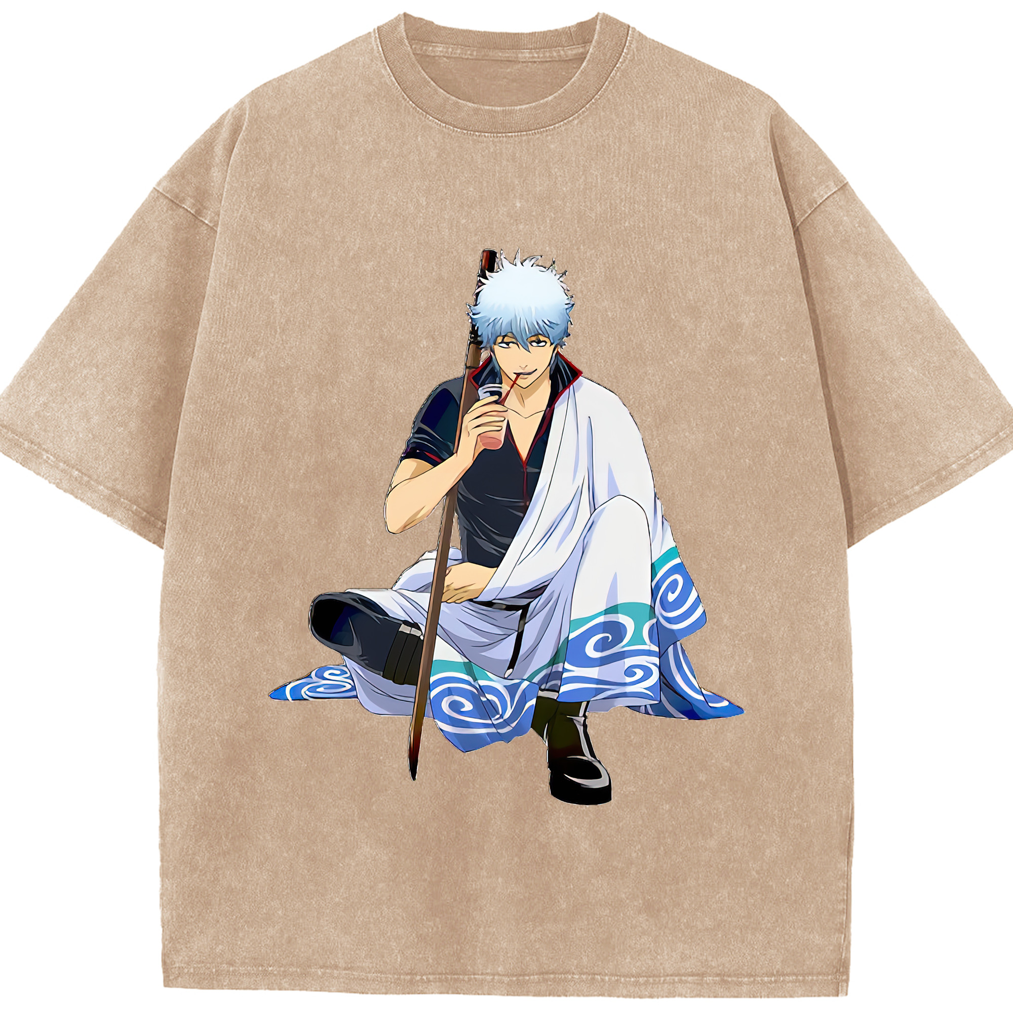 （画像用） ぎんたま 坂田銀時（さかたぎんとき） 神楽 志村新八（しむら しんぱち） GINTAMA Sakata Gintoki Kagura Shimura Shinpachi 綿100% ヴィンテージ風 半袖Tシャツ（フロントプリント）