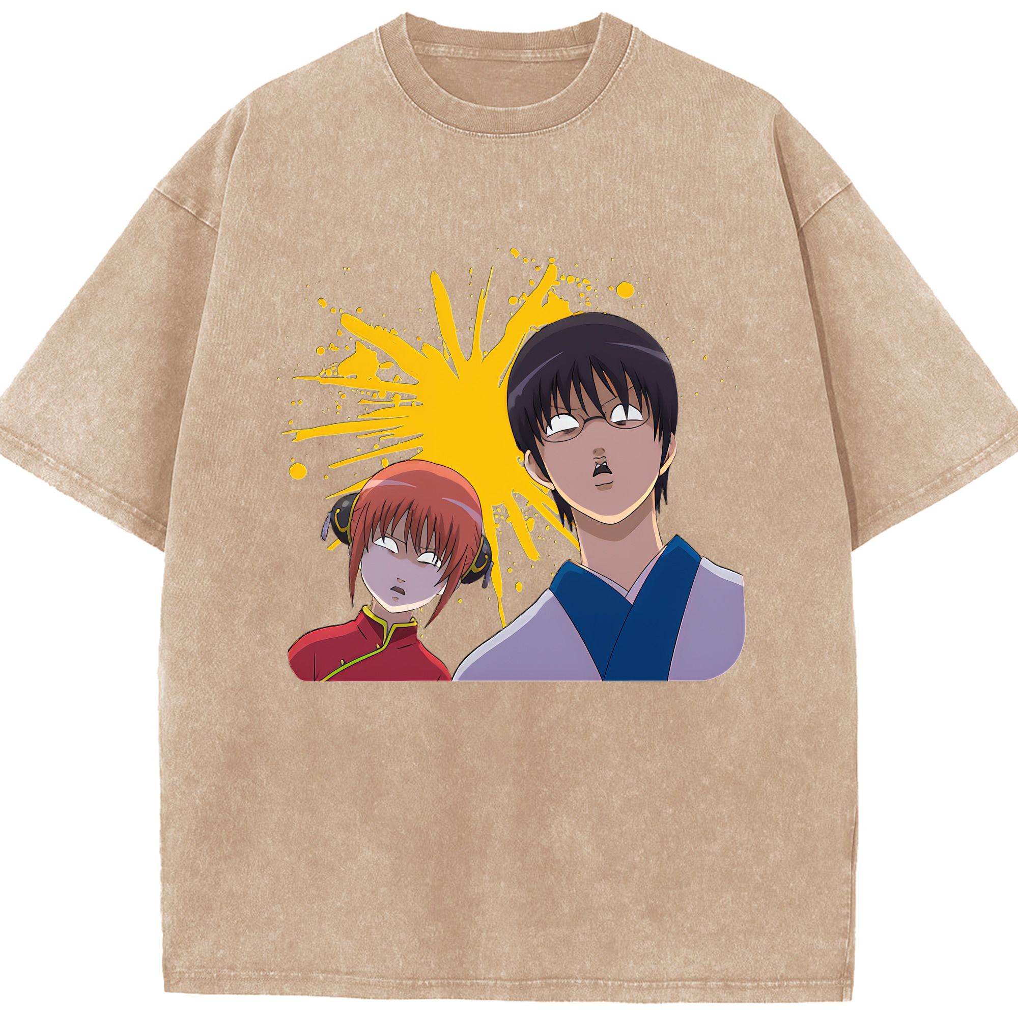 （画像用） ぎんたま 坂田銀時（さかたぎんとき） 神楽 志村新八（しむら しんぱち） GINTAMA Sakata Gintoki Kagura Shimura Shinpachi 綿100% ヴィンテージ風 半袖Tシャツ（フロントプリント）