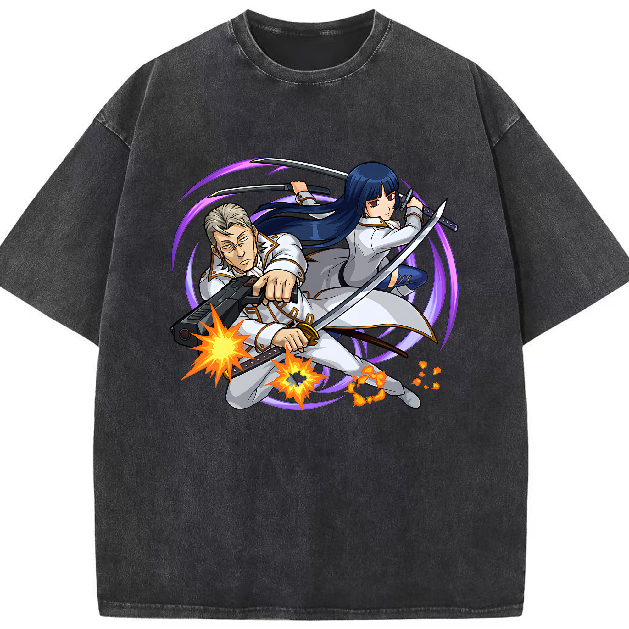 （画像用） ぎんたま 坂田銀時（さかたぎんとき） 神楽 志村新八（しむら しんぱち） GINTAMA Sakata Gintoki Kagura Shimura Shinpachi 綿100% ヴィンテージ風 半袖Tシャツ（フロントプリント）