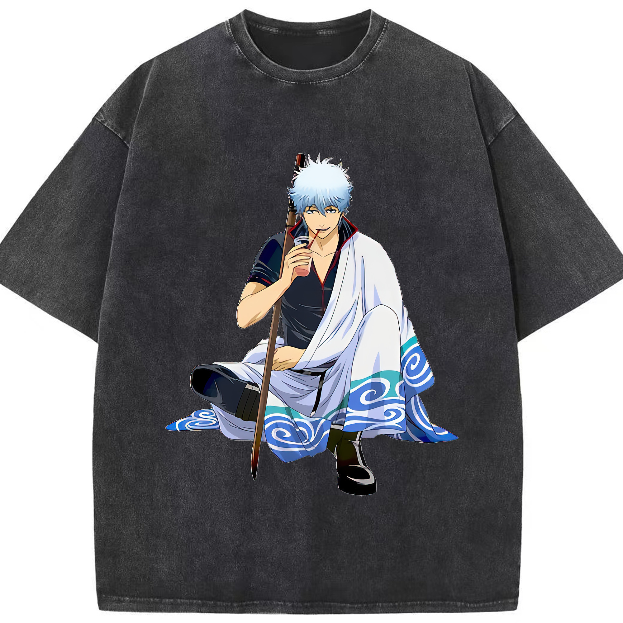 （画像用） ぎんたま 坂田銀時（さかたぎんとき） 神楽 志村新八（しむら しんぱち） GINTAMA Sakata Gintoki Kagura Shimura Shinpachi 綿100% ヴィンテージ風 半袖Tシャツ（フロントプリント）