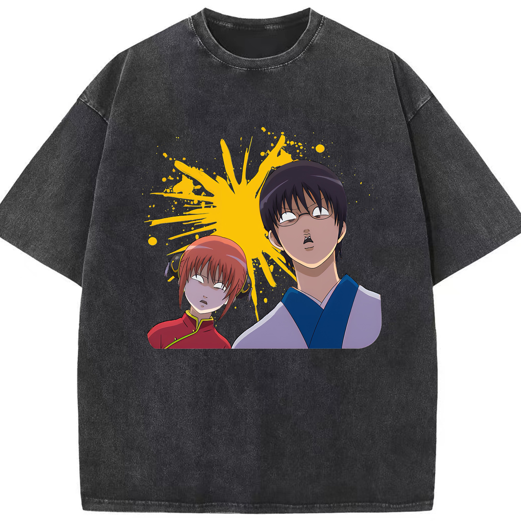 （画像用） ぎんたま 坂田銀時（さかたぎんとき） 神楽 志村新八（しむら しんぱち） GINTAMA Sakata Gintoki Kagura Shimura Shinpachi 綿100% ヴィンテージ風 半袖Tシャツ（フロントプリント）