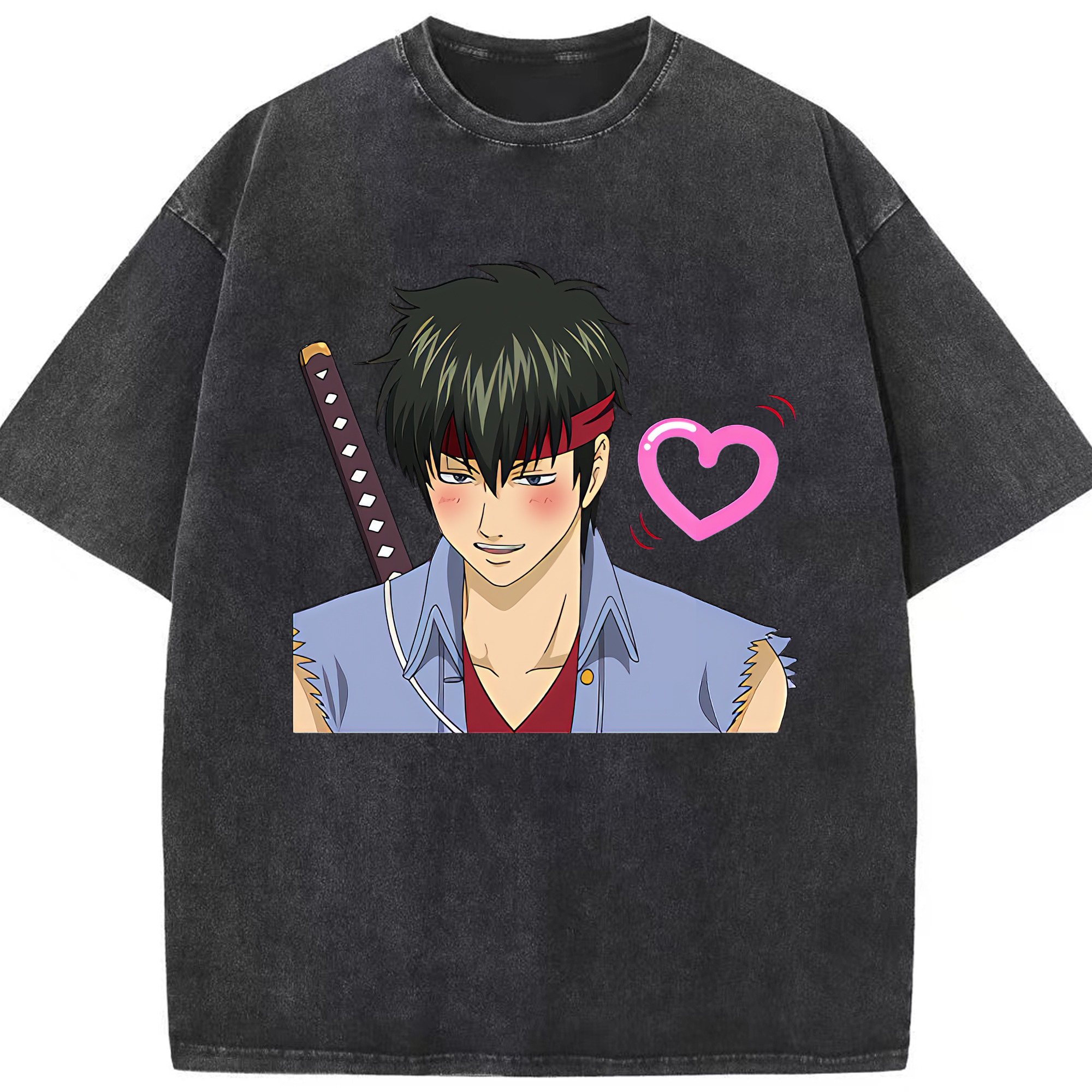 （画像用） ぎんたま 坂田銀時（さかたぎんとき） 神楽 志村新八（しむら しんぱち） GINTAMA Sakata Gintoki Kagura Shimura Shinpachi 綿100% ヴィンテージ風 半袖Tシャツ（フロントプリント）