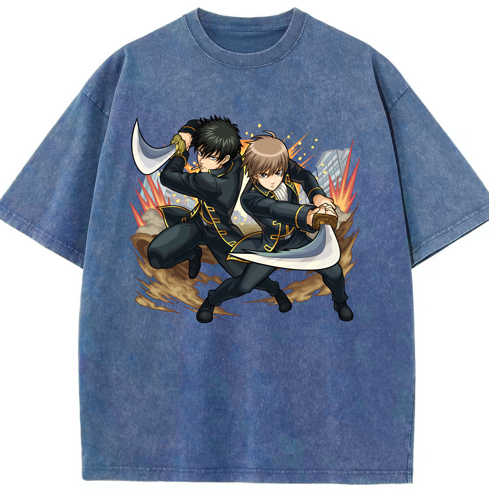 （画像用） ぎんたま 坂田銀時（さかたぎんとき） 神楽 志村新八（しむら しんぱち） GINTAMA Sakata Gintoki Kagura Shimura Shinpachi 綿100% ヴィンテージ風 半袖Tシャツ（フロントプリント）