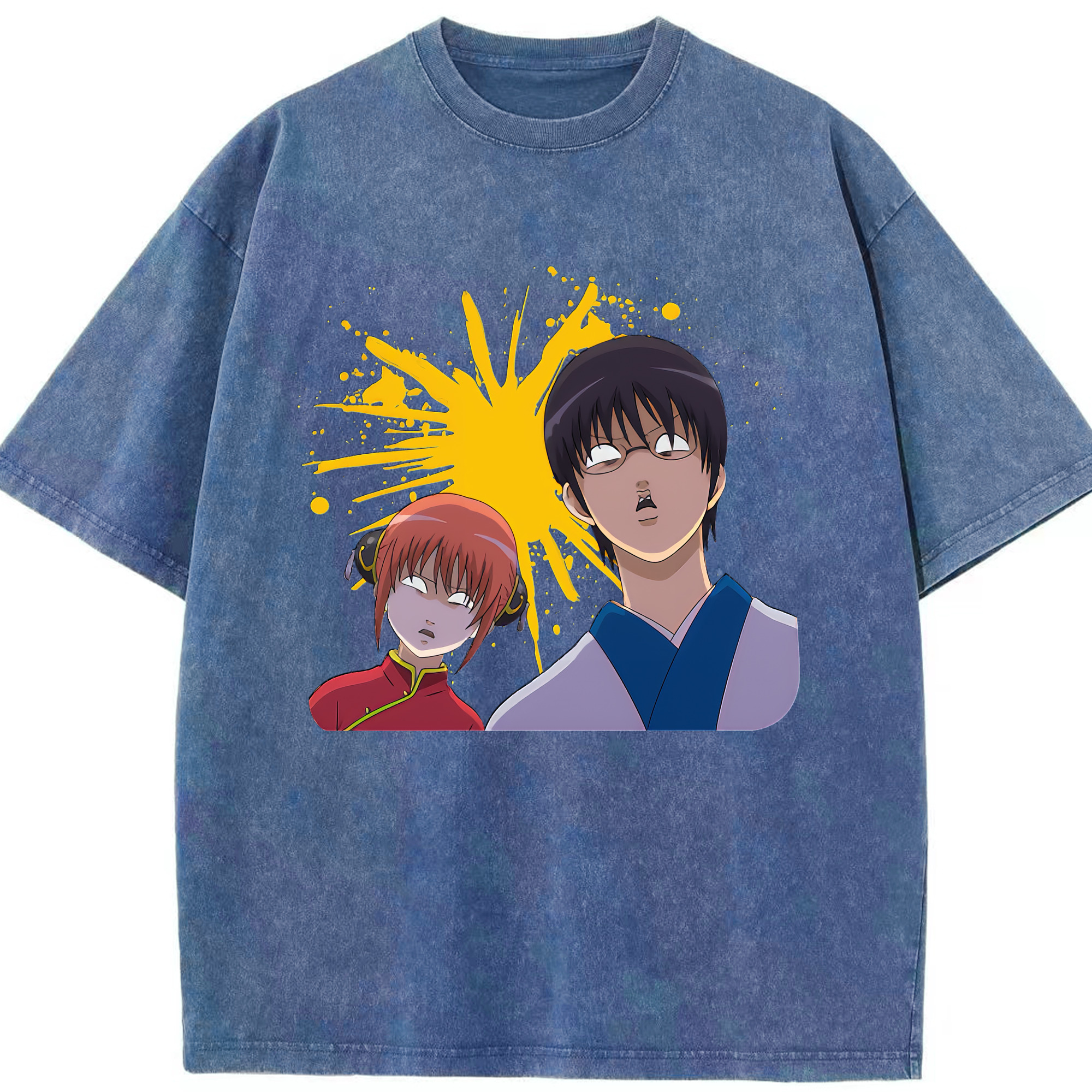 （画像用） ぎんたま 坂田銀時（さかたぎんとき） 神楽 志村新八（しむら しんぱち） GINTAMA Sakata Gintoki Kagura Shimura Shinpachi 綿100% ヴィンテージ風 半袖Tシャツ（フロントプリント）