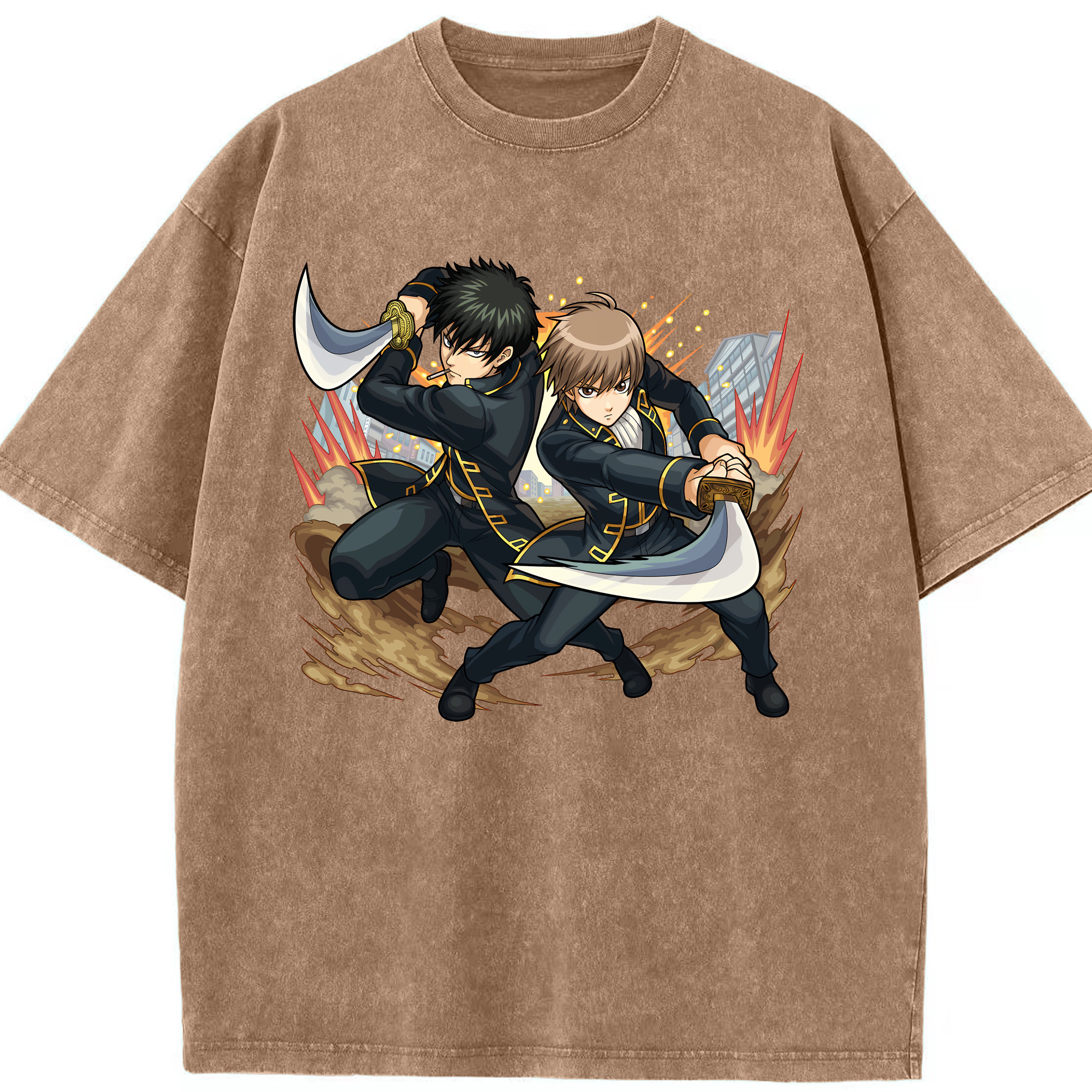 （画像用） ぎんたま 坂田銀時（さかたぎんとき） 神楽 志村新八（しむら しんぱち） GINTAMA Sakata Gintoki Kagura Shimura Shinpachi 綿100% ヴィンテージ風 半袖Tシャツ（フロントプリント）