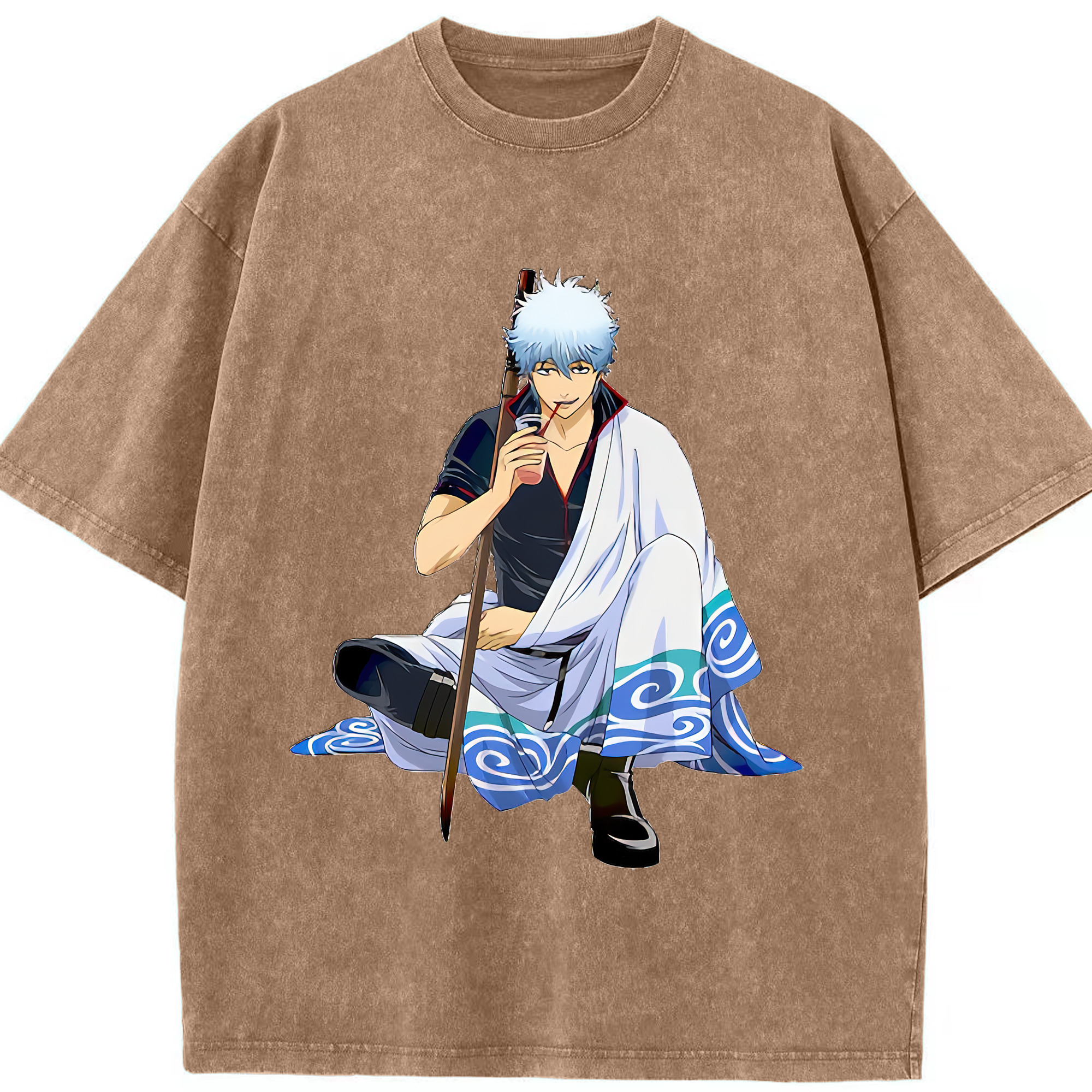 （画像用） ぎんたま 坂田銀時（さかたぎんとき） 神楽 志村新八（しむら しんぱち） GINTAMA Sakata Gintoki Kagura Shimura Shinpachi 綿100% ヴィンテージ風 半袖Tシャツ（フロントプリント）