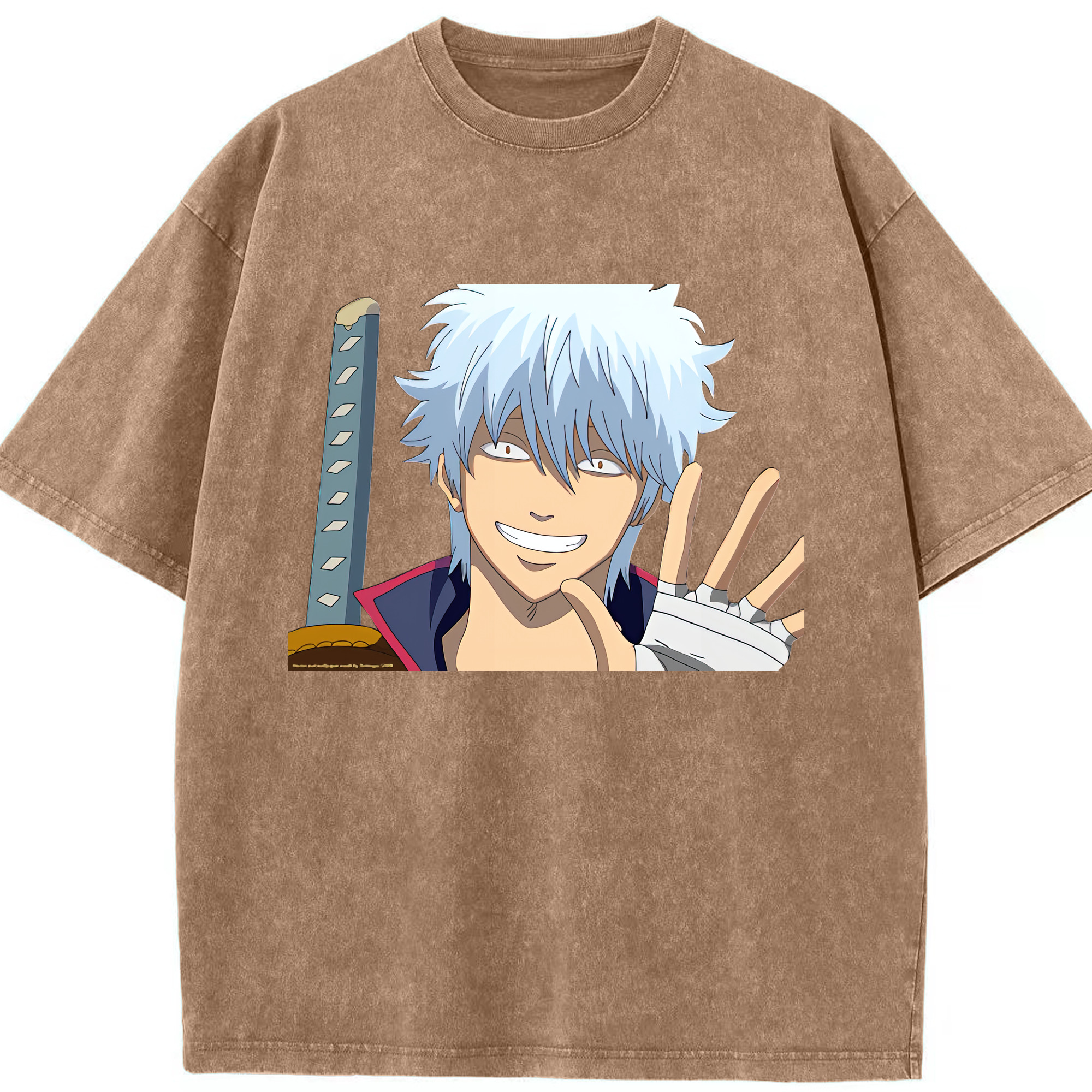 （画像用） ぎんたま 坂田銀時（さかたぎんとき） 神楽 志村新八（しむら しんぱち） GINTAMA Sakata Gintoki Kagura Shimura Shinpachi 綿100% ヴィンテージ風 半袖Tシャツ（フロントプリント）
