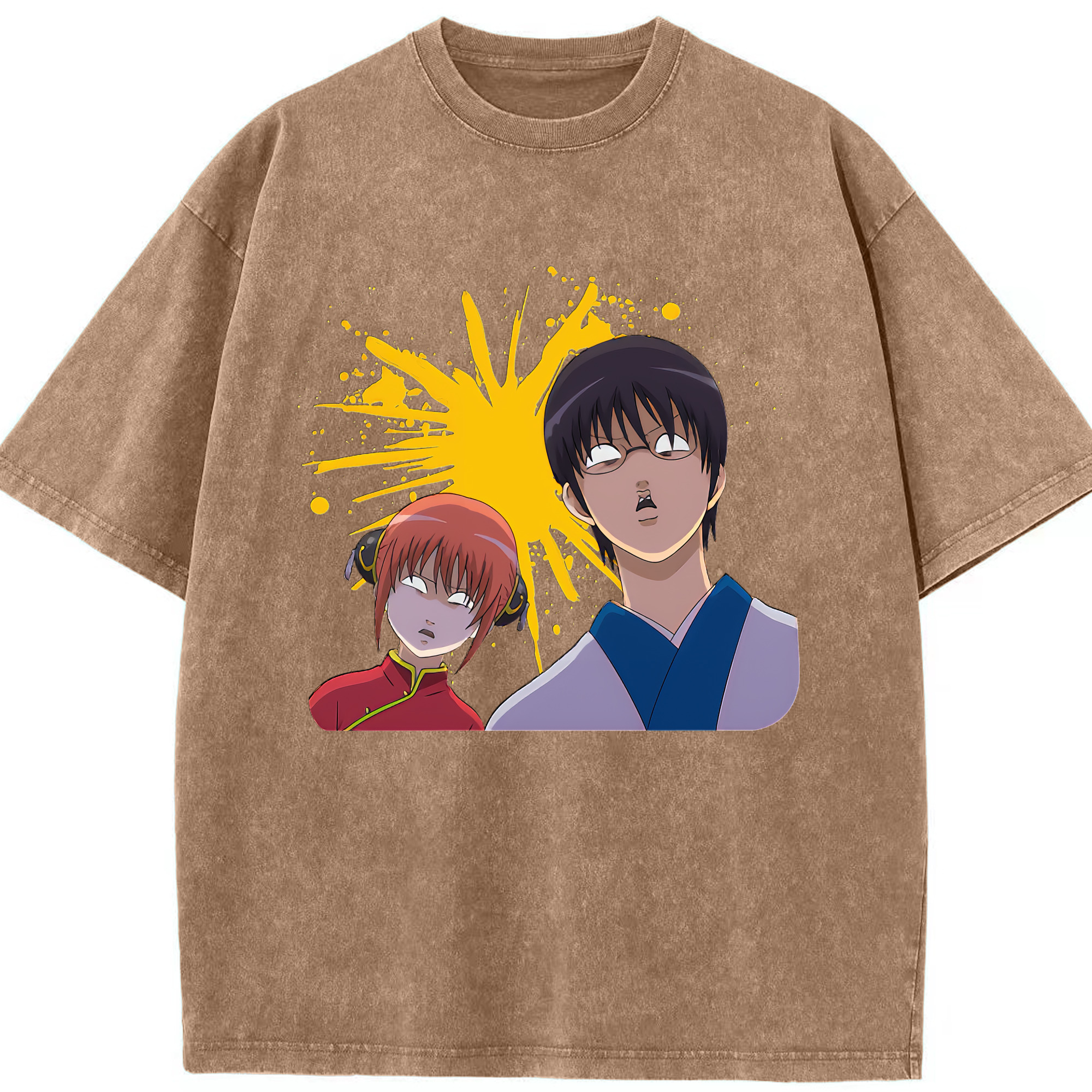 （画像用） ぎんたま 坂田銀時（さかたぎんとき） 神楽 志村新八（しむら しんぱち） GINTAMA Sakata Gintoki Kagura Shimura Shinpachi 綿100% ヴィンテージ風 半袖Tシャツ（フロントプリント）