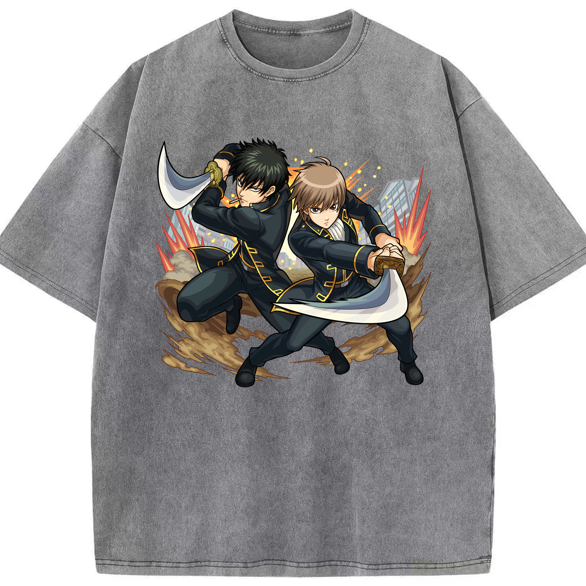 （画像用） ぎんたま 坂田銀時（さかたぎんとき） 神楽 志村新八（しむら しんぱち） GINTAMA Sakata Gintoki Kagura Shimura Shinpachi 綿100% ヴィンテージ風 半袖Tシャツ（フロントプリント）
