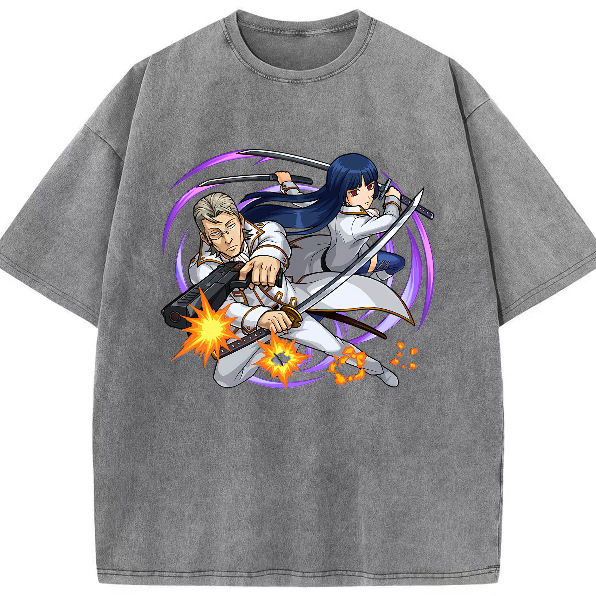 （画像用） ぎんたま 坂田銀時（さかたぎんとき） 神楽 志村新八（しむら しんぱち） GINTAMA Sakata Gintoki Kagura Shimura Shinpachi 綿100% ヴィンテージ風 半袖Tシャツ（フロントプリント）