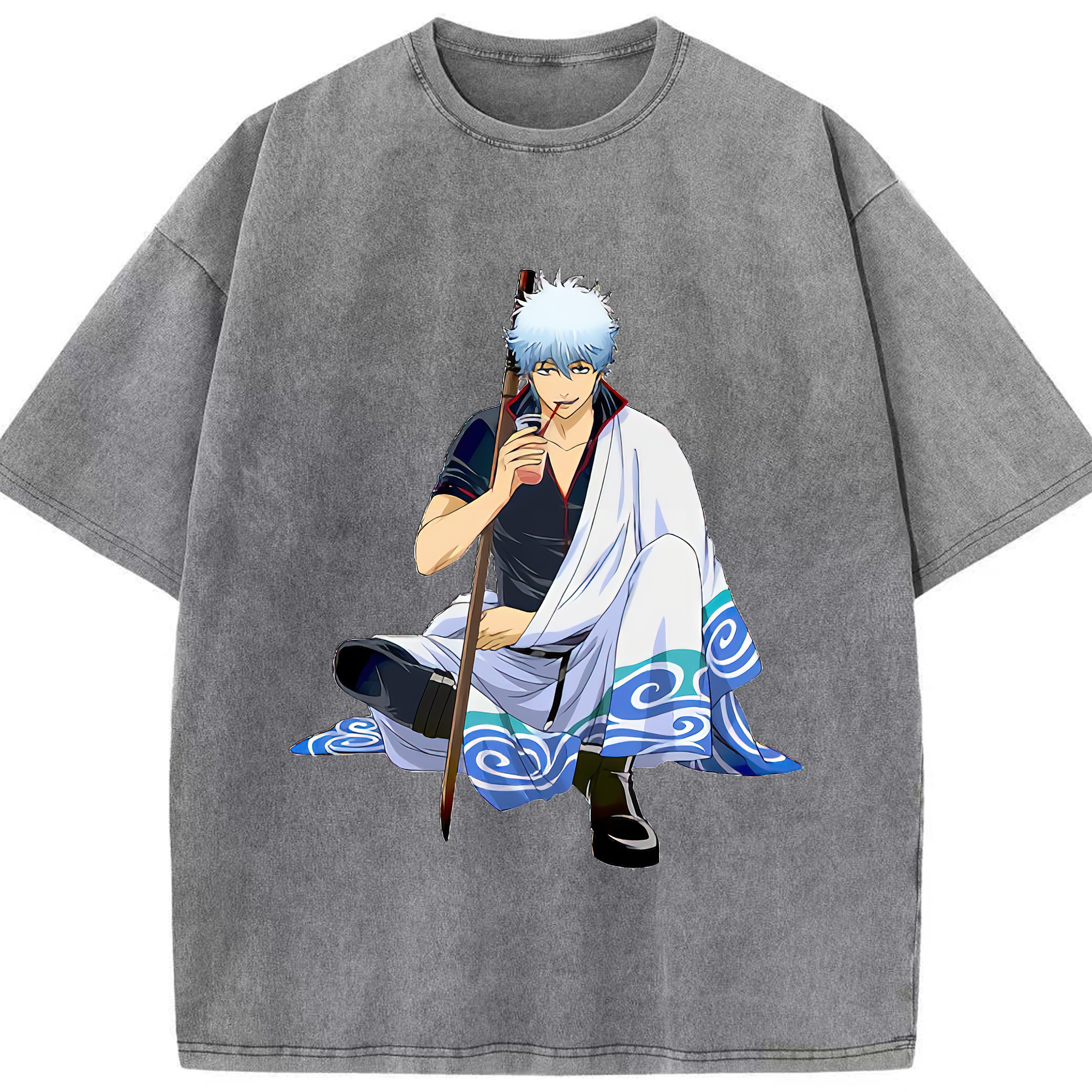 （画像用） ぎんたま 坂田銀時（さかたぎんとき） 神楽 志村新八（しむら しんぱち） GINTAMA Sakata Gintoki Kagura Shimura Shinpachi 綿100% ヴィンテージ風 半袖Tシャツ（フロントプリント）