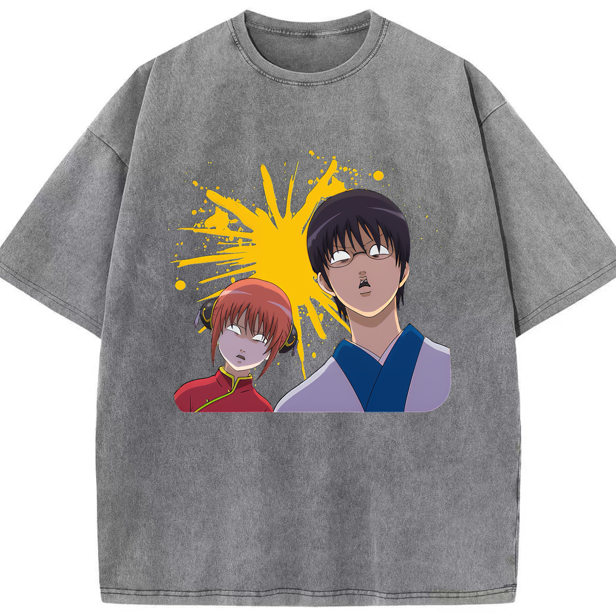 （画像用） ぎんたま 坂田銀時（さかたぎんとき） 神楽 志村新八（しむら しんぱち） GINTAMA Sakata Gintoki Kagura Shimura Shinpachi 綿100% ヴィンテージ風 半袖Tシャツ（フロントプリント）