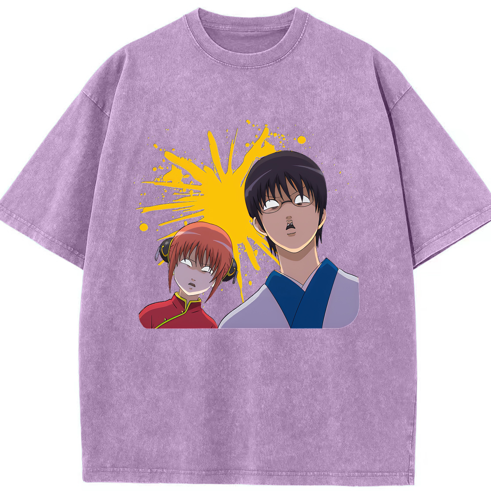 （画像用） ぎんたま 坂田銀時（さかたぎんとき） 神楽 志村新八（しむら しんぱち） GINTAMA Sakata Gintoki Kagura Shimura Shinpachi 綿100% ヴィンテージ風 半袖Tシャツ（フロントプリント）