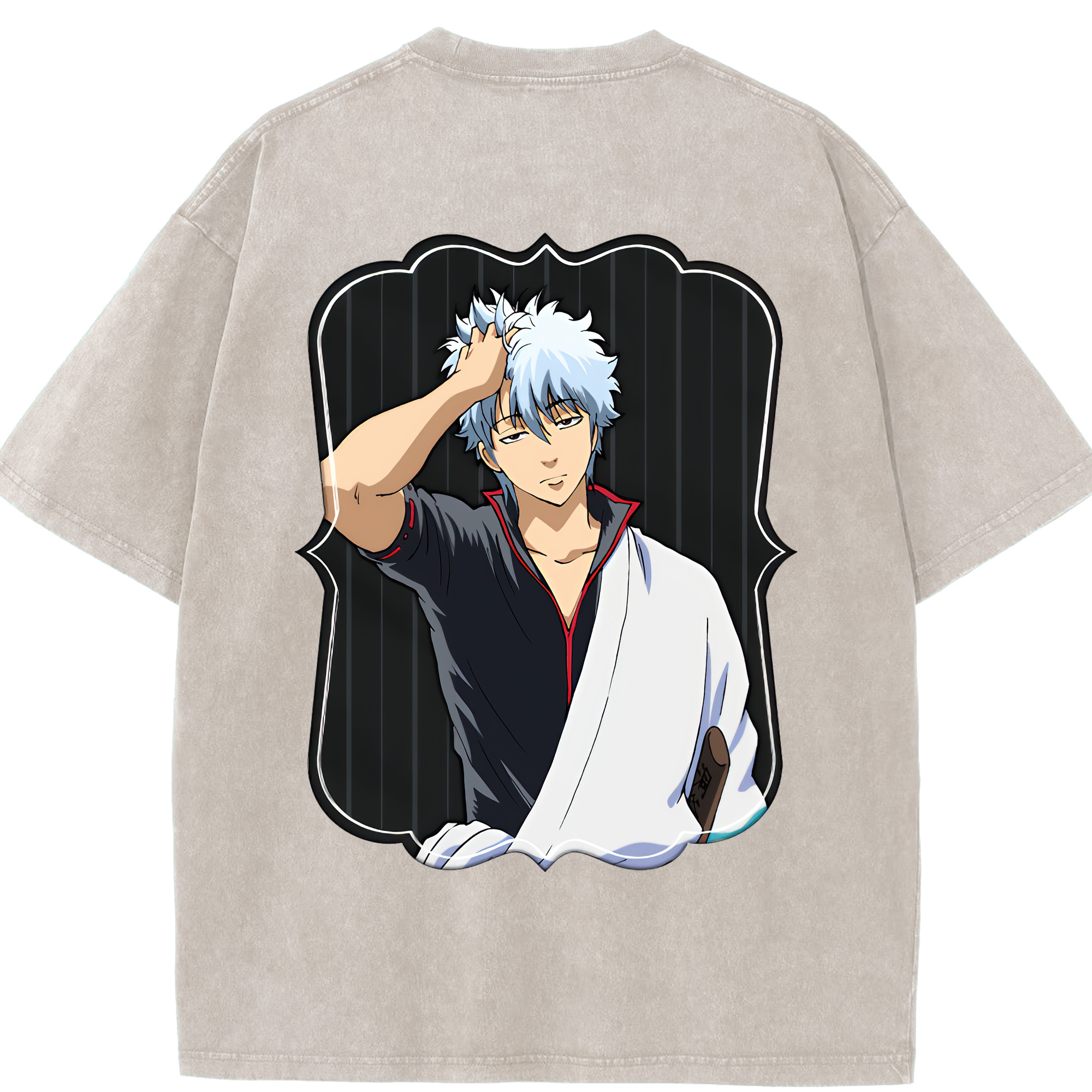 （画像用） ぎんたま 坂田銀時（さかたぎんとき） 神楽 志村新八（しむら しんぱち） GINTAMA Sakata Gintoki Kagura Shimura Shinpachi 綿100% ヴィンテージ風 半袖Tシャツ（背面プリント）