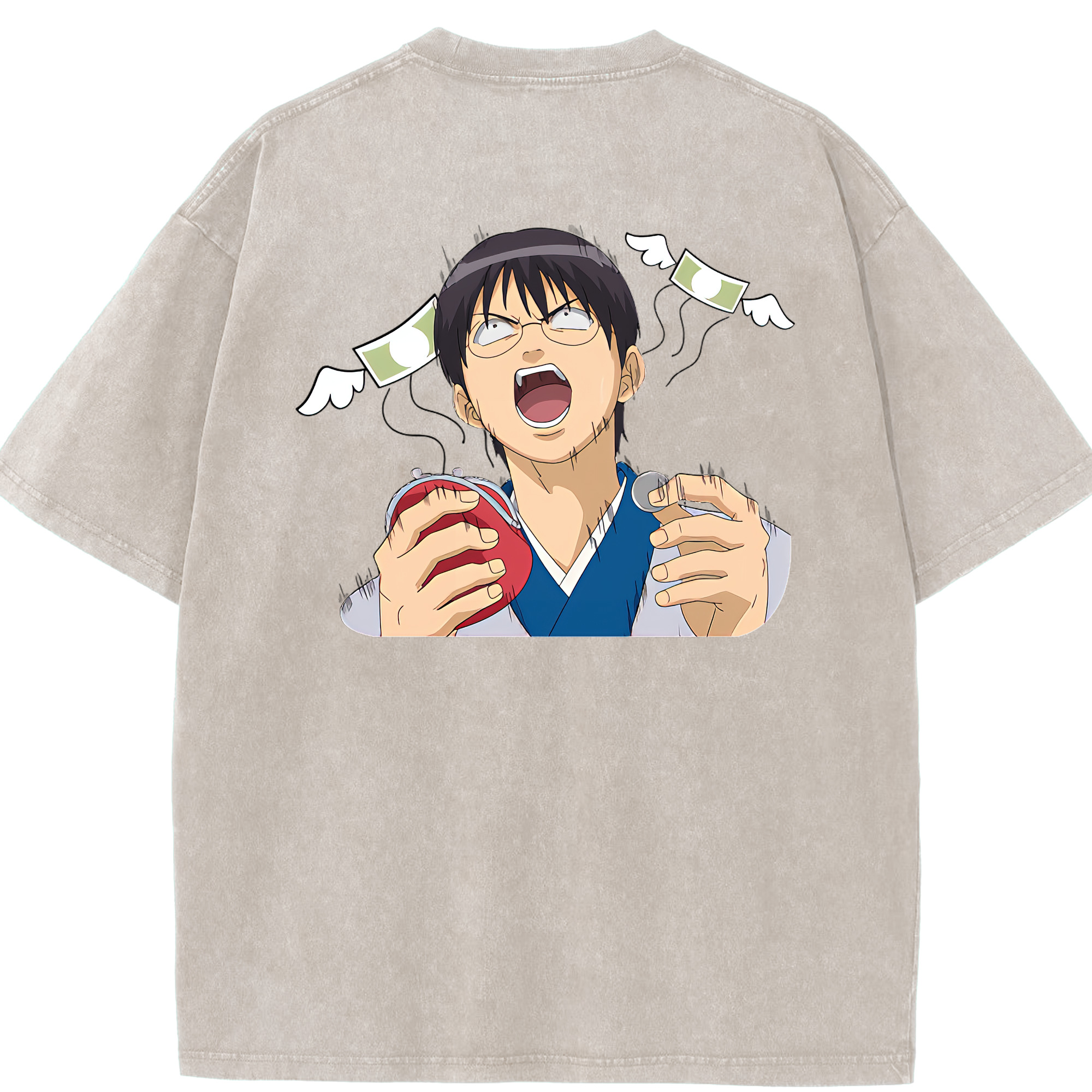 （画像用） ぎんたま 坂田銀時（さかたぎんとき） 神楽 志村新八（しむら しんぱち） GINTAMA Sakata Gintoki Kagura Shimura Shinpachi 綿100% ヴィンテージ風 半袖Tシャツ（背面プリント）
