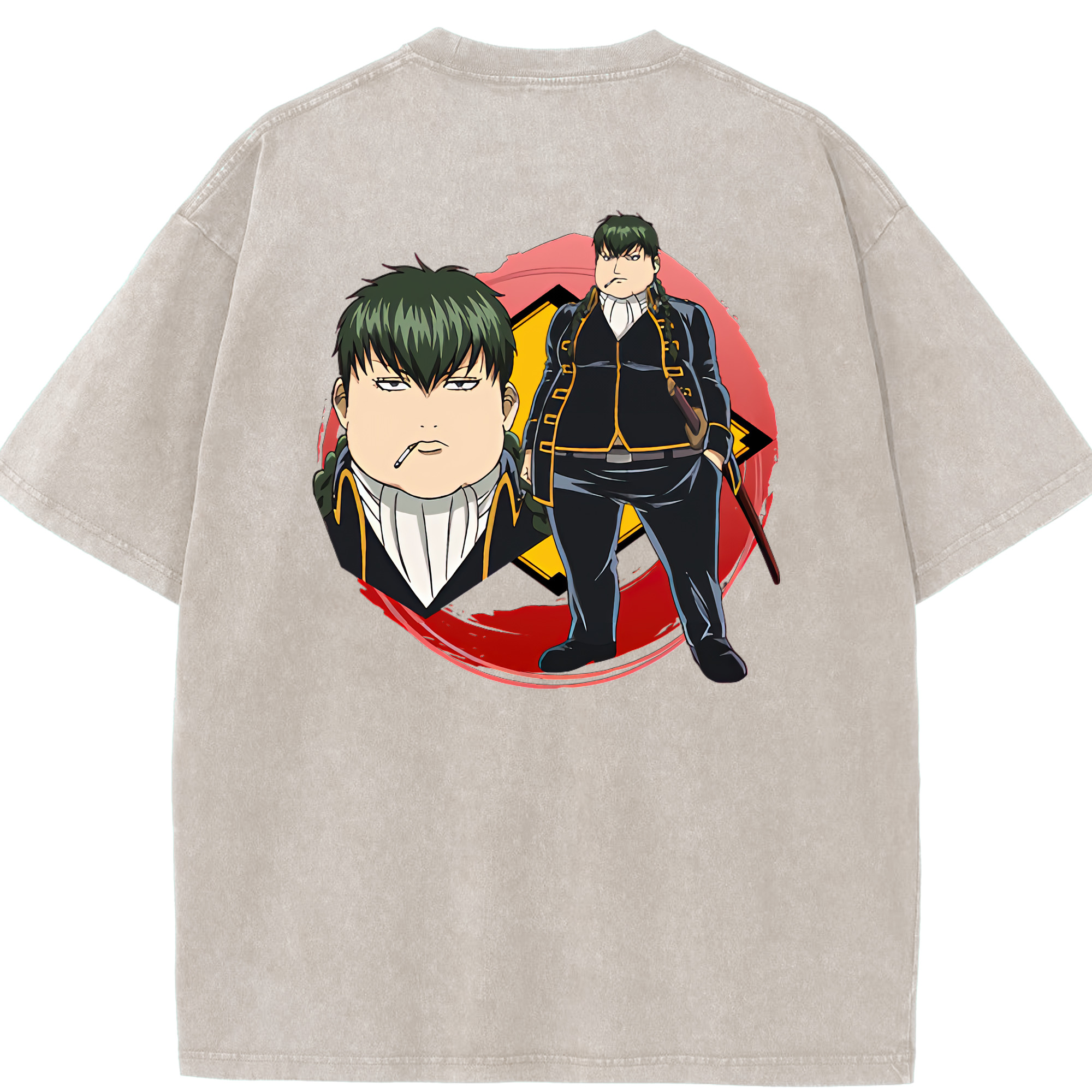 （画像用） ぎんたま 坂田銀時（さかたぎんとき） 神楽 志村新八（しむら しんぱち） GINTAMA Sakata Gintoki Kagura Shimura Shinpachi 綿100% ヴィンテージ風 半袖Tシャツ（背面プリント）