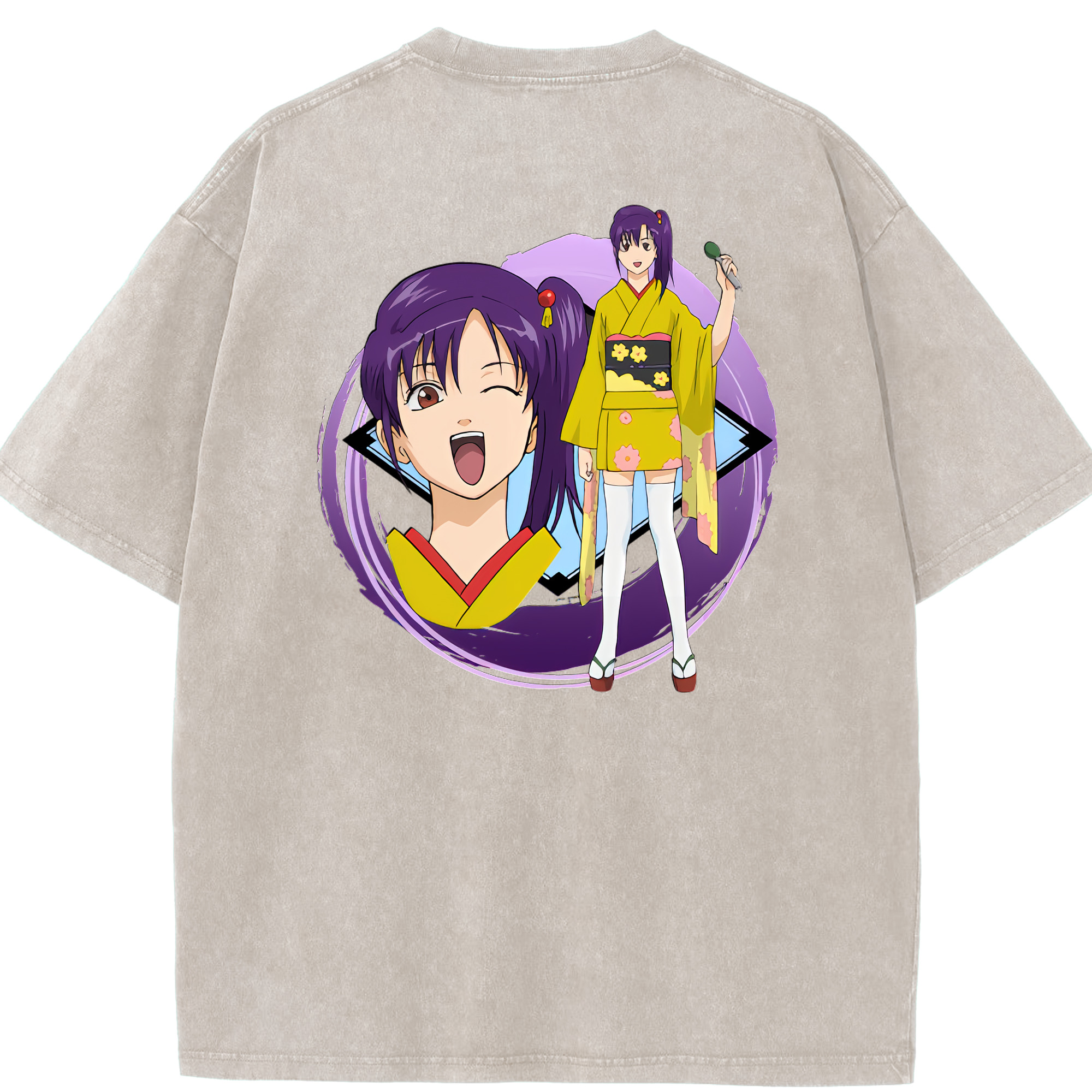 （画像用） ぎんたま 坂田銀時（さかたぎんとき） 神楽 志村新八（しむら しんぱち） GINTAMA Sakata Gintoki Kagura Shimura Shinpachi 綿100% ヴィンテージ風 半袖Tシャツ（背面プリント）