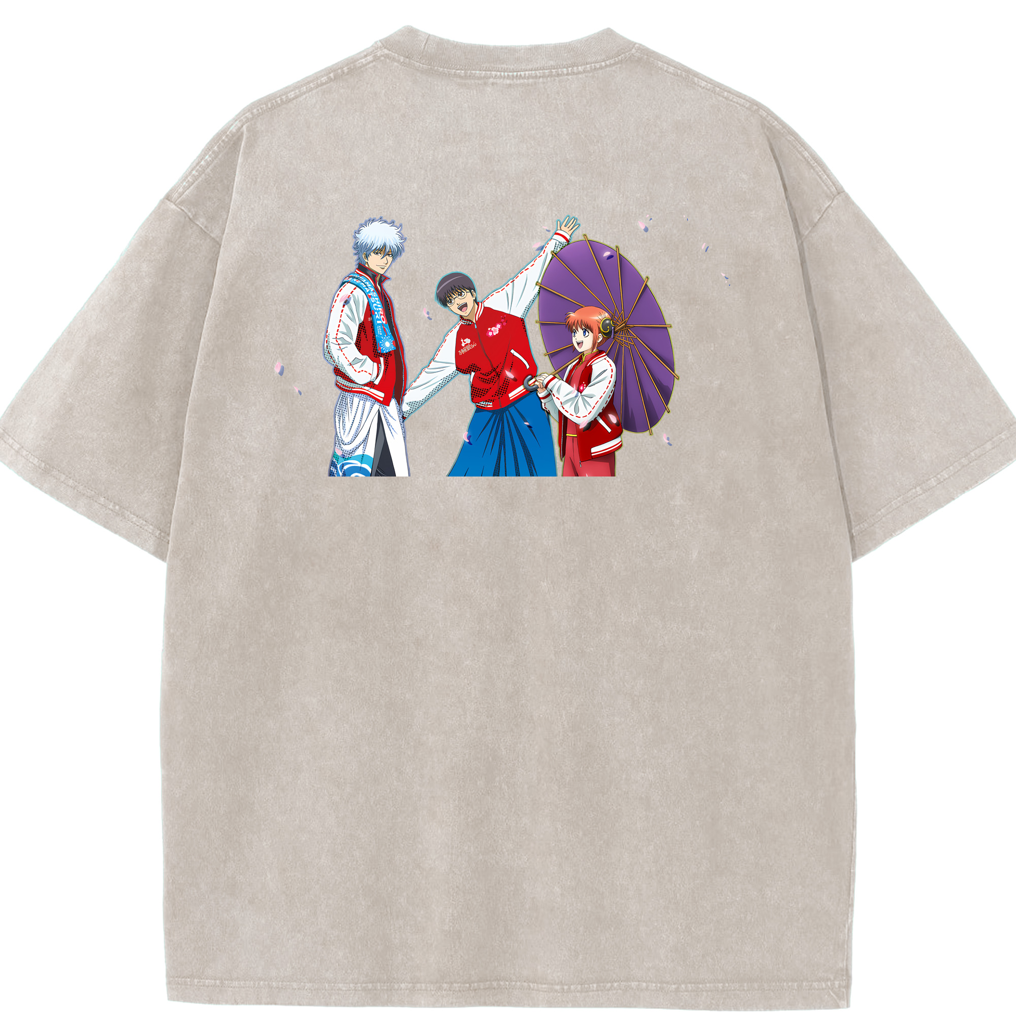 （画像用） ぎんたま 坂田銀時（さかたぎんとき） 神楽 志村新八（しむら しんぱち） GINTAMA Sakata Gintoki Kagura Shimura Shinpachi 綿100% ヴィンテージ風 半袖Tシャツ（背面プリント）