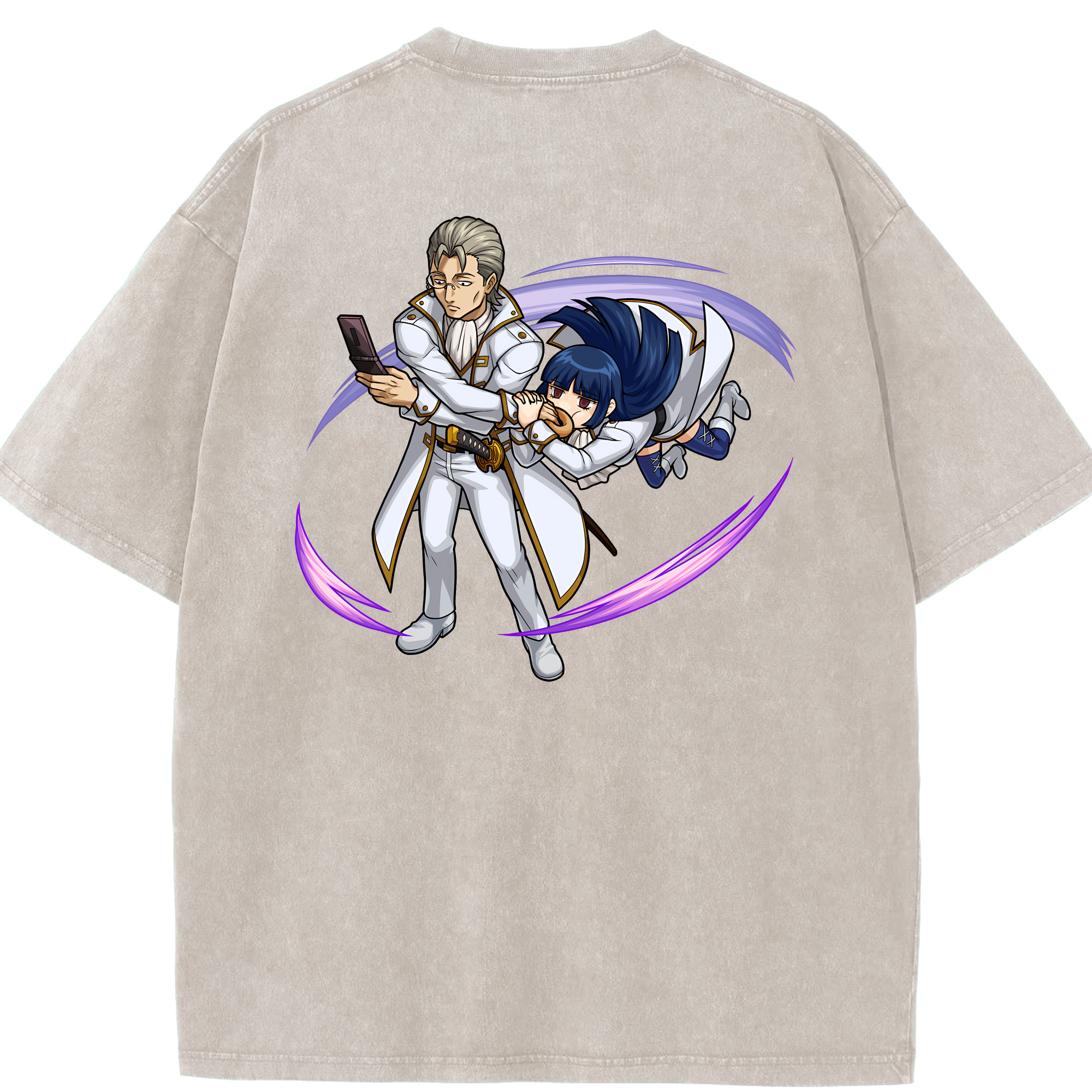 （画像用） ぎんたま 坂田銀時（さかたぎんとき） 神楽 志村新八（しむら しんぱち） GINTAMA Sakata Gintoki Kagura Shimura Shinpachi 綿100% ヴィンテージ風 半袖Tシャツ（背面プリント）