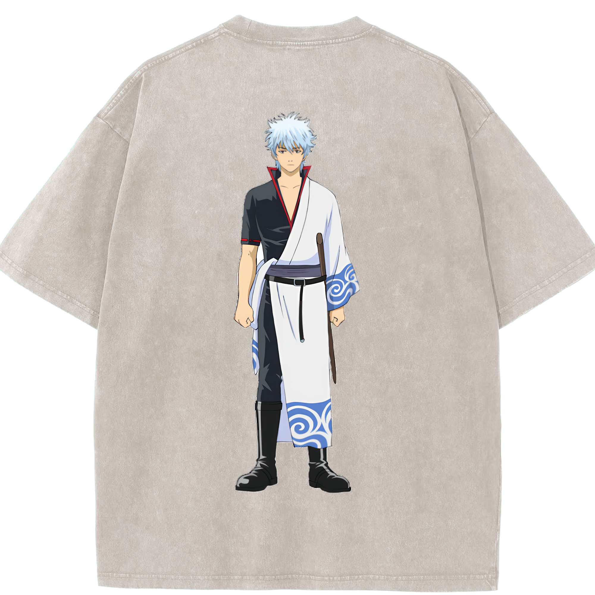 （画像用） ぎんたま 坂田銀時（さかたぎんとき） 神楽 志村新八（しむら しんぱち） GINTAMA Sakata Gintoki Kagura Shimura Shinpachi 綿100% ヴィンテージ風 半袖Tシャツ（背面プリント）