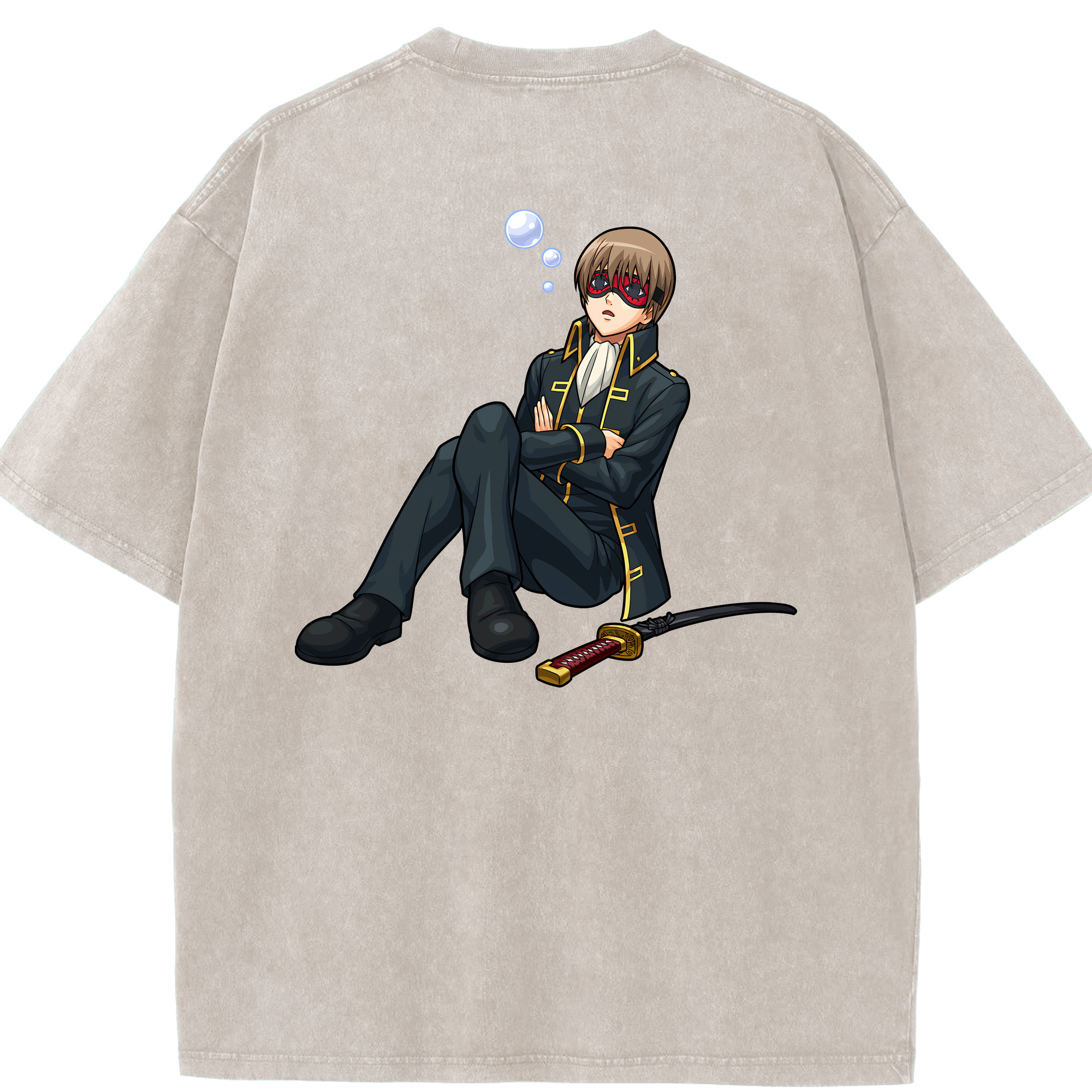 （画像用） ぎんたま 坂田銀時（さかたぎんとき） 神楽 志村新八（しむら しんぱち） GINTAMA Sakata Gintoki Kagura Shimura Shinpachi 綿100% ヴィンテージ風 半袖Tシャツ（背面プリント）