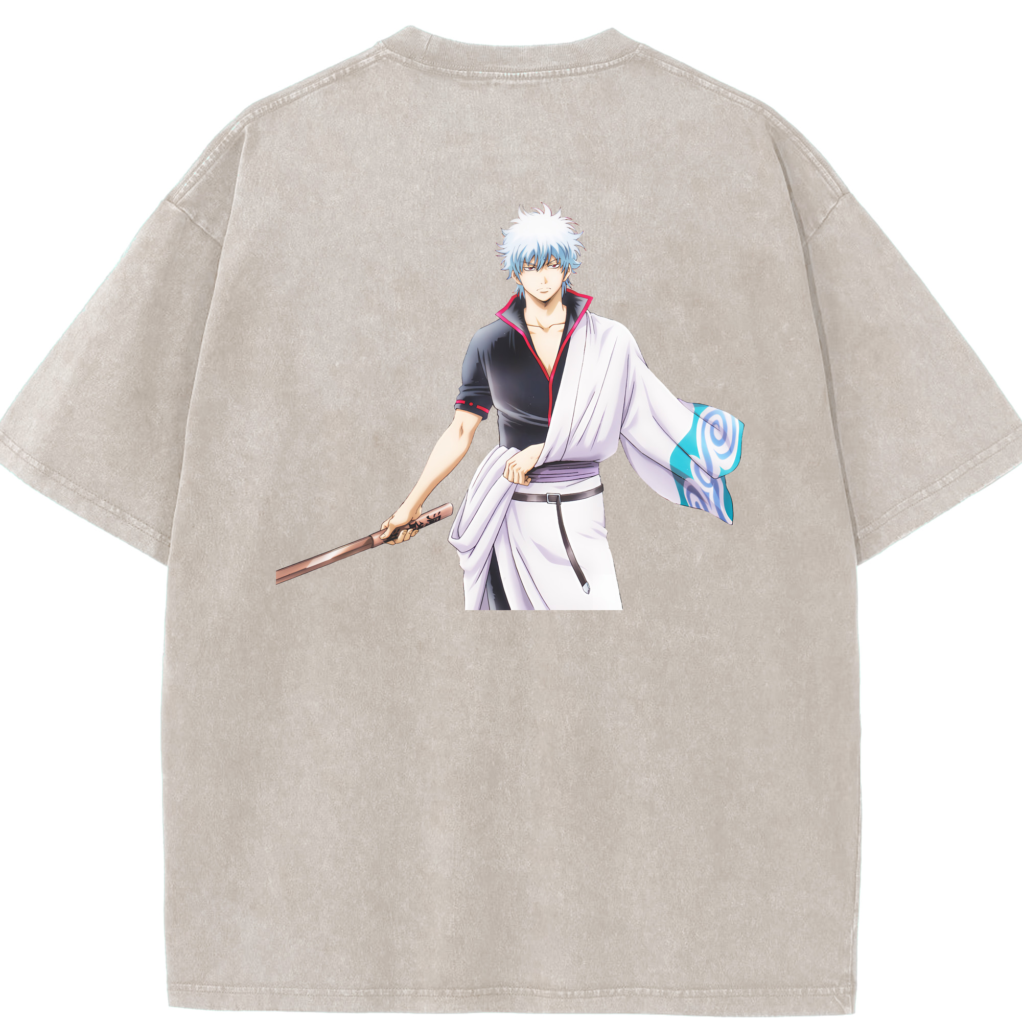 （画像用） ぎんたま 坂田銀時（さかたぎんとき） 神楽 志村新八（しむら しんぱち） GINTAMA Sakata Gintoki Kagura Shimura Shinpachi 綿100% ヴィンテージ風 半袖Tシャツ（背面プリント）