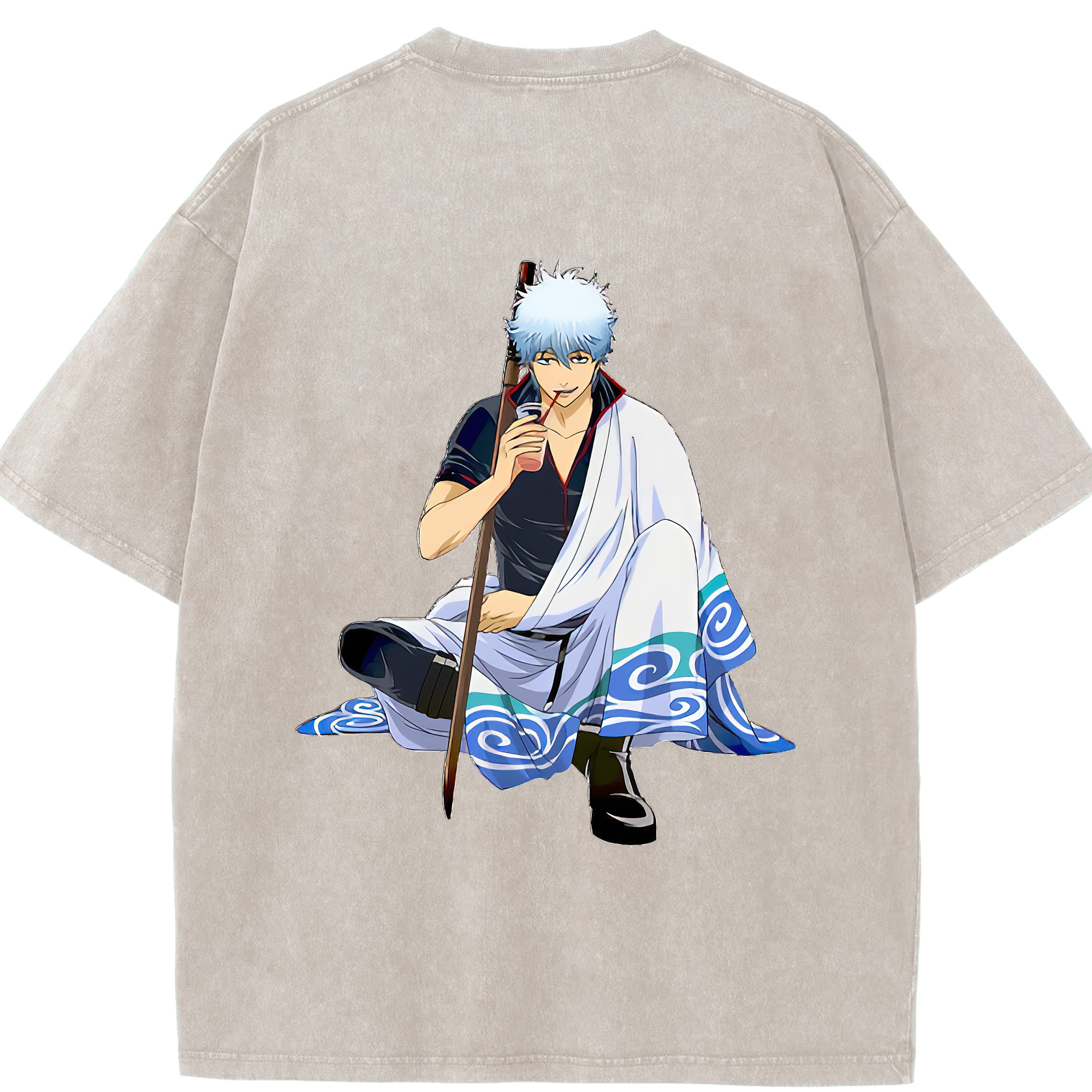 （画像用） ぎんたま 坂田銀時（さかたぎんとき） 神楽 志村新八（しむら しんぱち） GINTAMA Sakata Gintoki Kagura Shimura Shinpachi 綿100% ヴィンテージ風 半袖Tシャツ（背面プリント）
