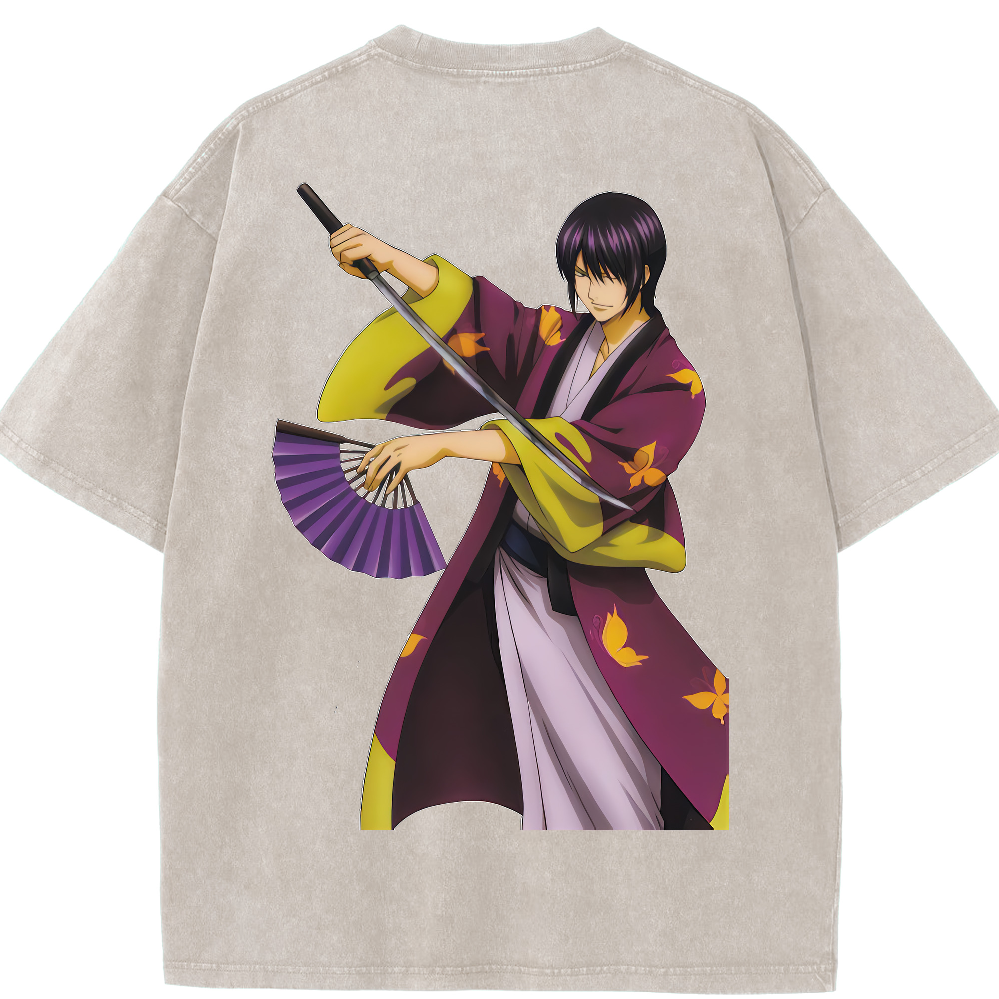 （画像用） ぎんたま 坂田銀時（さかたぎんとき） 神楽 志村新八（しむら しんぱち） GINTAMA Sakata Gintoki Kagura Shimura Shinpachi 綿100% ヴィンテージ風 半袖Tシャツ（背面プリント）