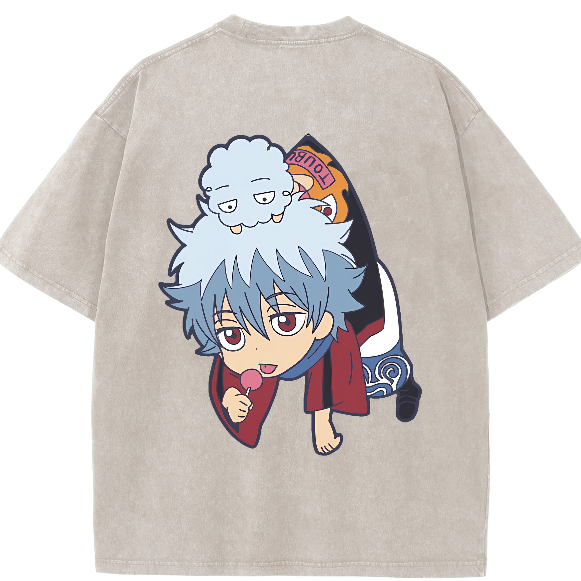 （画像用） ぎんたま 坂田銀時（さかたぎんとき） 神楽 志村新八（しむら しんぱち） GINTAMA Sakata Gintoki Kagura Shimura Shinpachi 綿100% ヴィンテージ風 半袖Tシャツ（背面プリント）