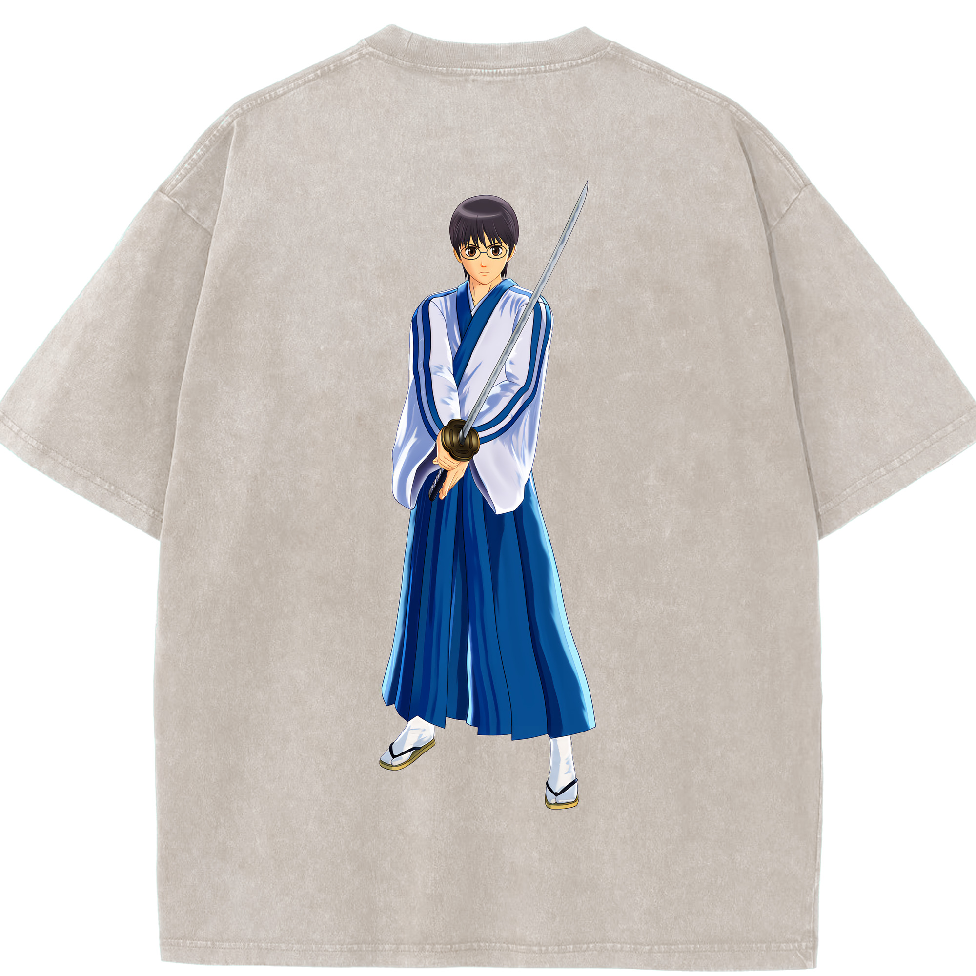 （画像用） ぎんたま 坂田銀時（さかたぎんとき） 神楽 志村新八（しむら しんぱち） GINTAMA Sakata Gintoki Kagura Shimura Shinpachi 綿100% ヴィンテージ風 半袖Tシャツ（背面プリント）