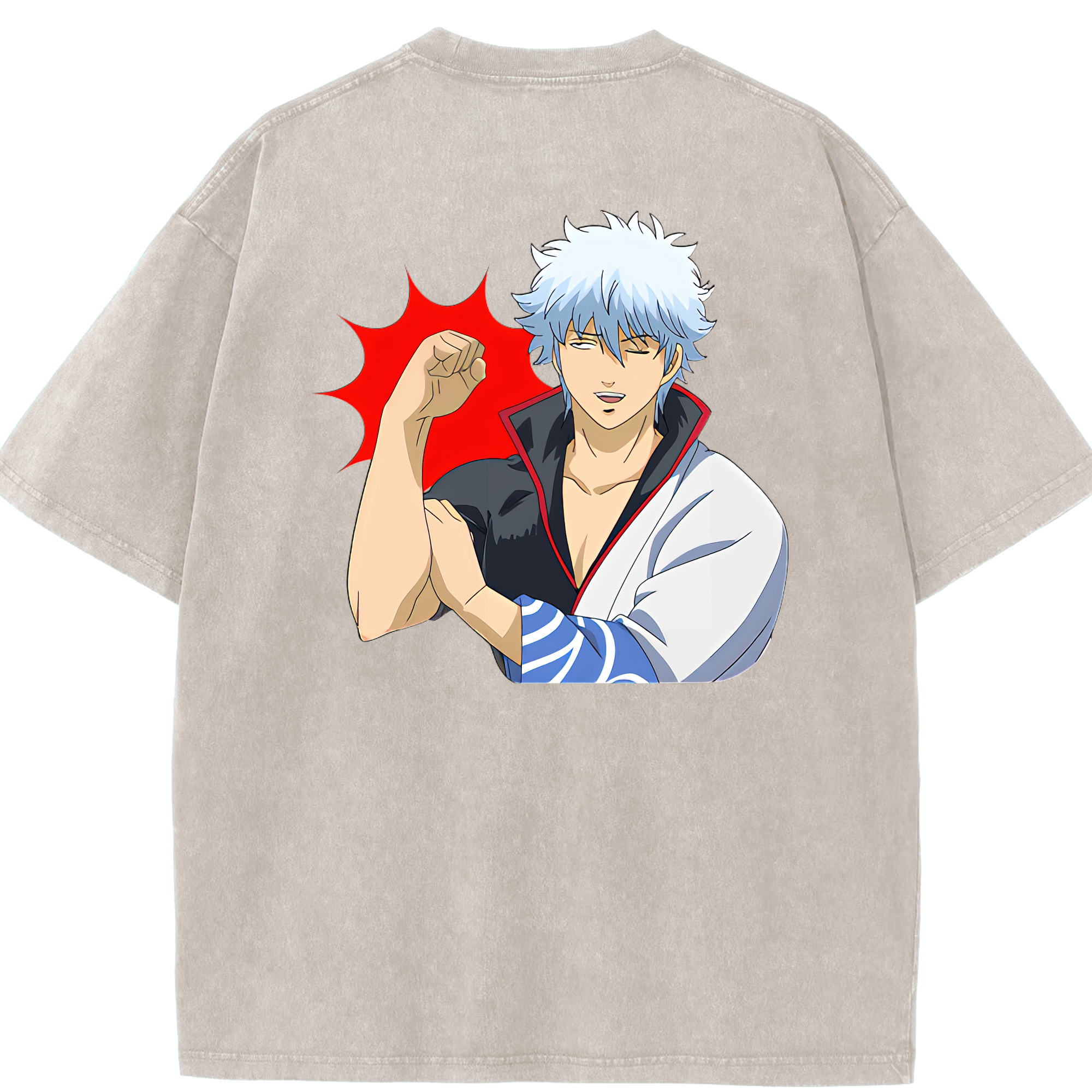 （画像用） ぎんたま 坂田銀時（さかたぎんとき） 神楽 志村新八（しむら しんぱち） GINTAMA Sakata Gintoki Kagura Shimura Shinpachi 綿100% ヴィンテージ風 半袖Tシャツ（背面プリント）