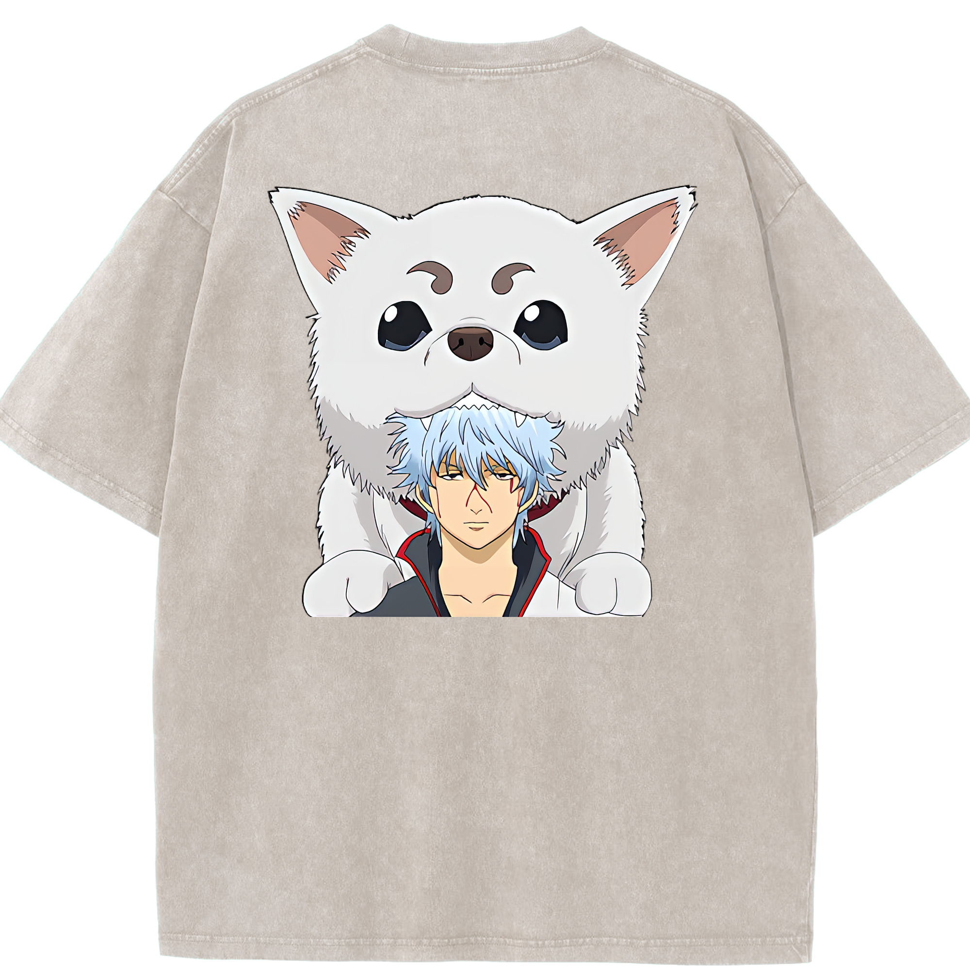 （画像用） ぎんたま 坂田銀時（さかたぎんとき） 神楽 志村新八（しむら しんぱち） GINTAMA Sakata Gintoki Kagura Shimura Shinpachi 綿100% ヴィンテージ風 半袖Tシャツ（背面プリント）