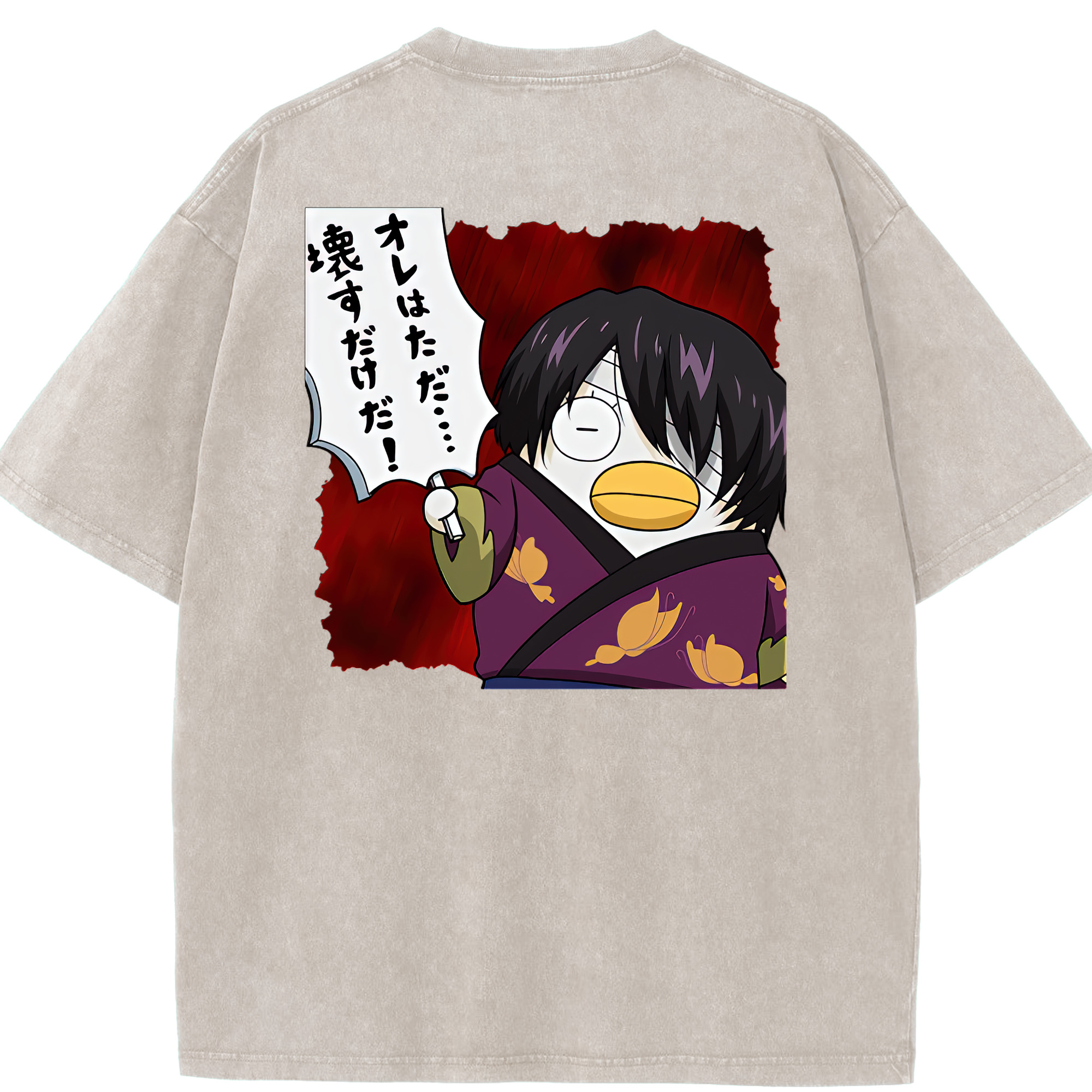 （画像用） ぎんたま 坂田銀時（さかたぎんとき） 神楽 志村新八（しむら しんぱち） GINTAMA Sakata Gintoki Kagura Shimura Shinpachi 綿100% ヴィンテージ風 半袖Tシャツ（背面プリント）