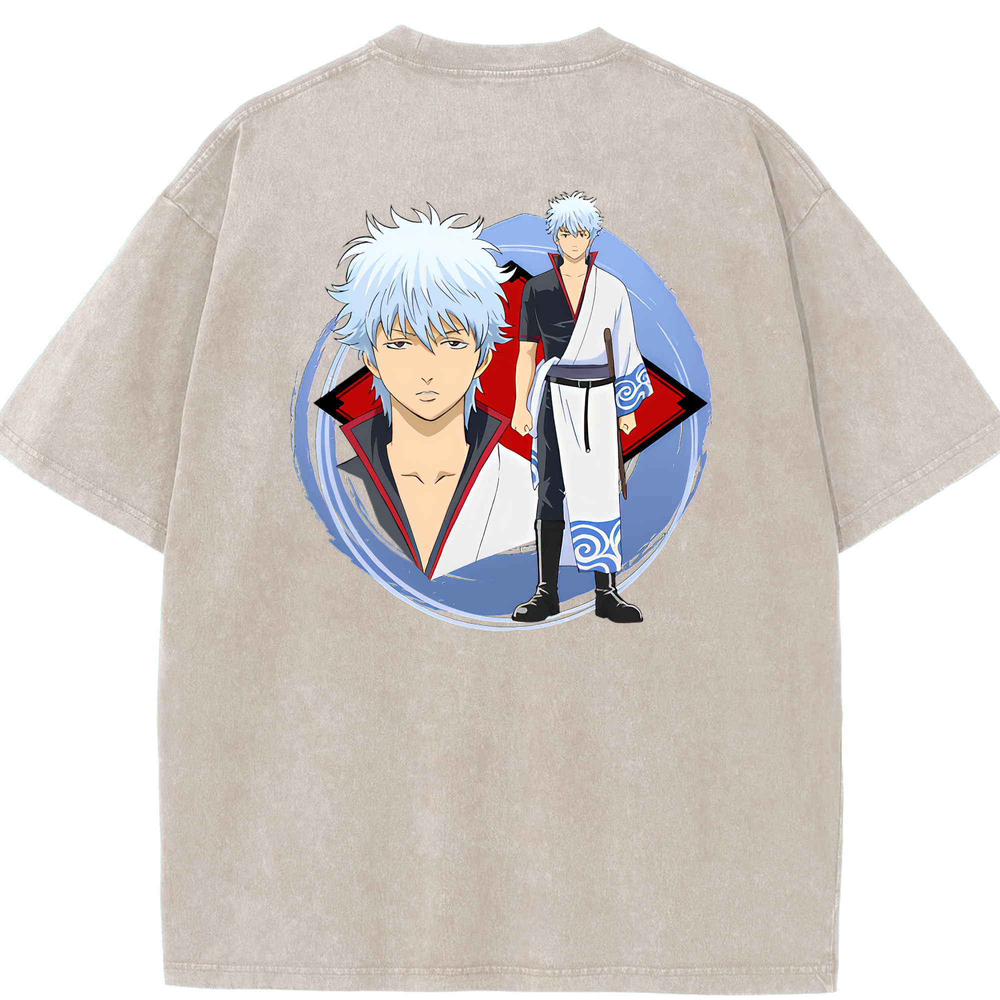 （画像用） ぎんたま 坂田銀時（さかたぎんとき） 神楽 志村新八（しむら しんぱち） GINTAMA Sakata Gintoki Kagura Shimura Shinpachi 綿100% ヴィンテージ風 半袖Tシャツ（背面プリント）