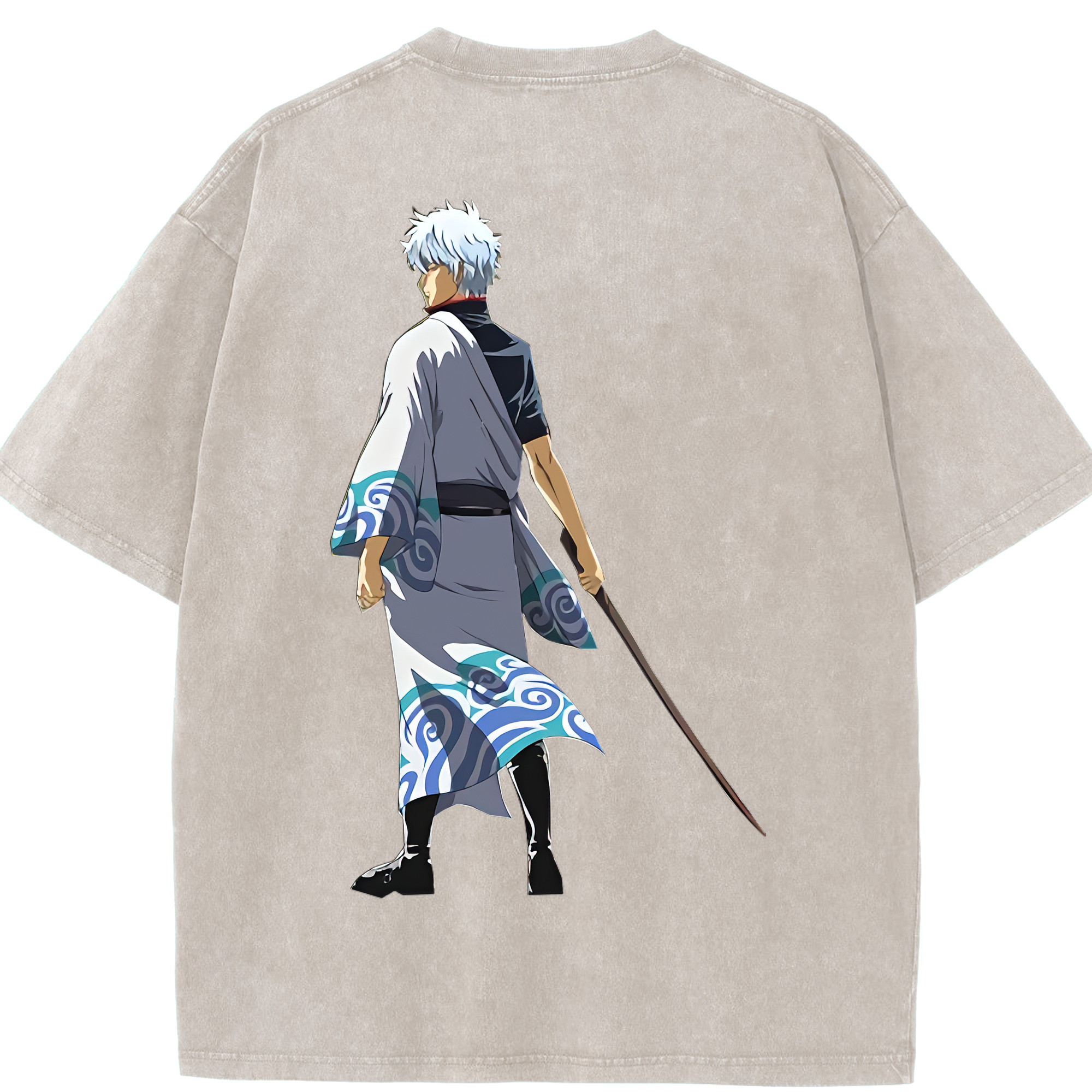 （画像用） ぎんたま 坂田銀時（さかたぎんとき） 神楽 志村新八（しむら しんぱち） GINTAMA Sakata Gintoki Kagura Shimura Shinpachi 綿100% ヴィンテージ風 半袖Tシャツ（背面プリント）