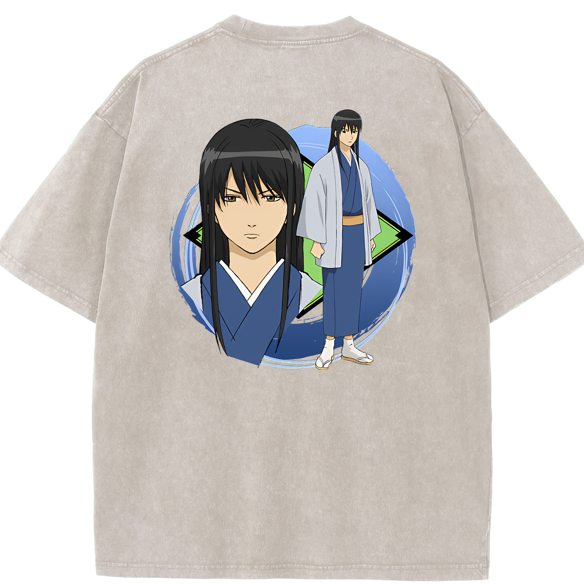 （画像用） ぎんたま 坂田銀時（さかたぎんとき） 神楽 志村新八（しむら しんぱち） GINTAMA Sakata Gintoki Kagura Shimura Shinpachi 綿100% ヴィンテージ風 半袖Tシャツ（背面プリント）