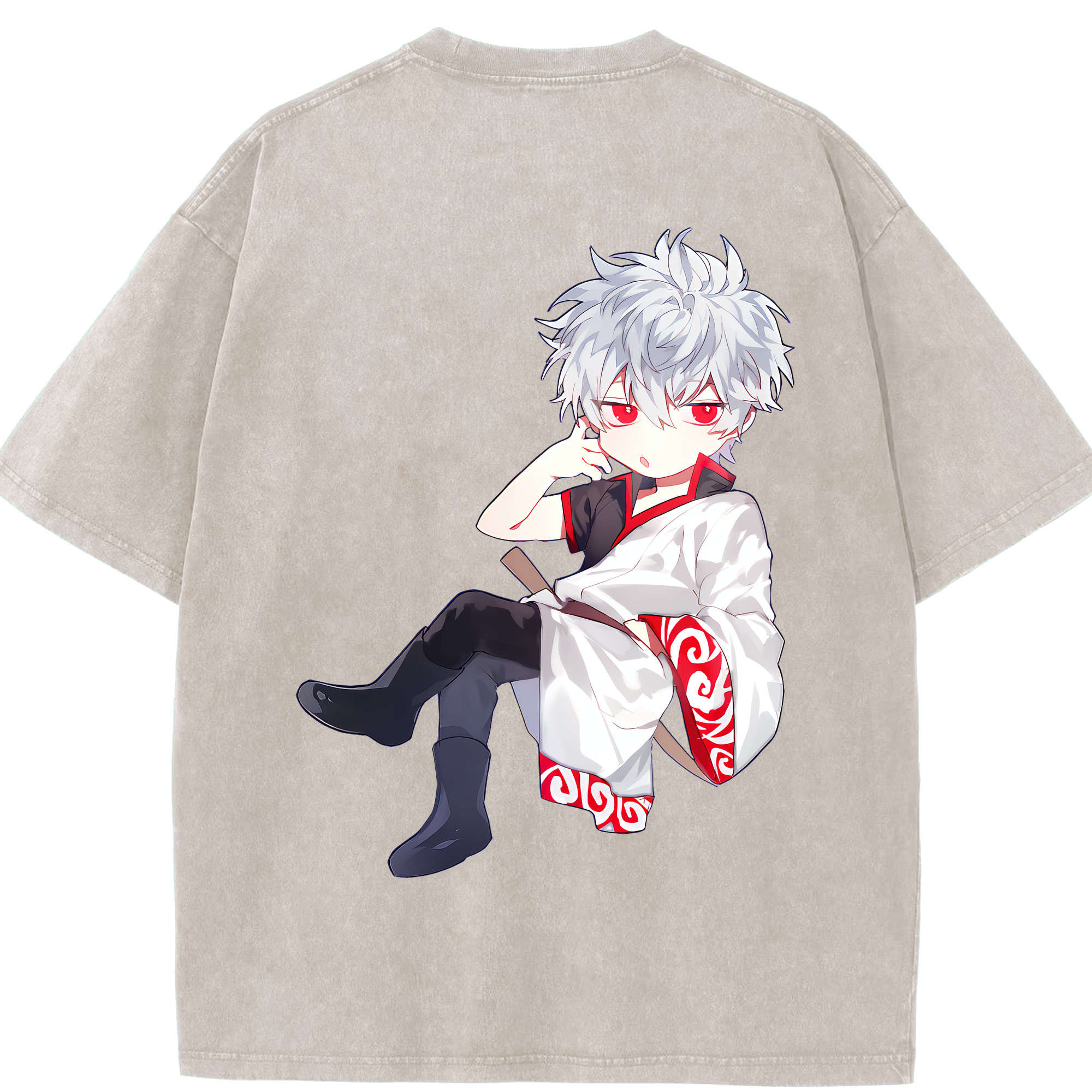 （画像用） ぎんたま 坂田銀時（さかたぎんとき） 神楽 志村新八（しむら しんぱち） GINTAMA Sakata Gintoki Kagura Shimura Shinpachi 綿100% ヴィンテージ風 半袖Tシャツ（背面プリント）