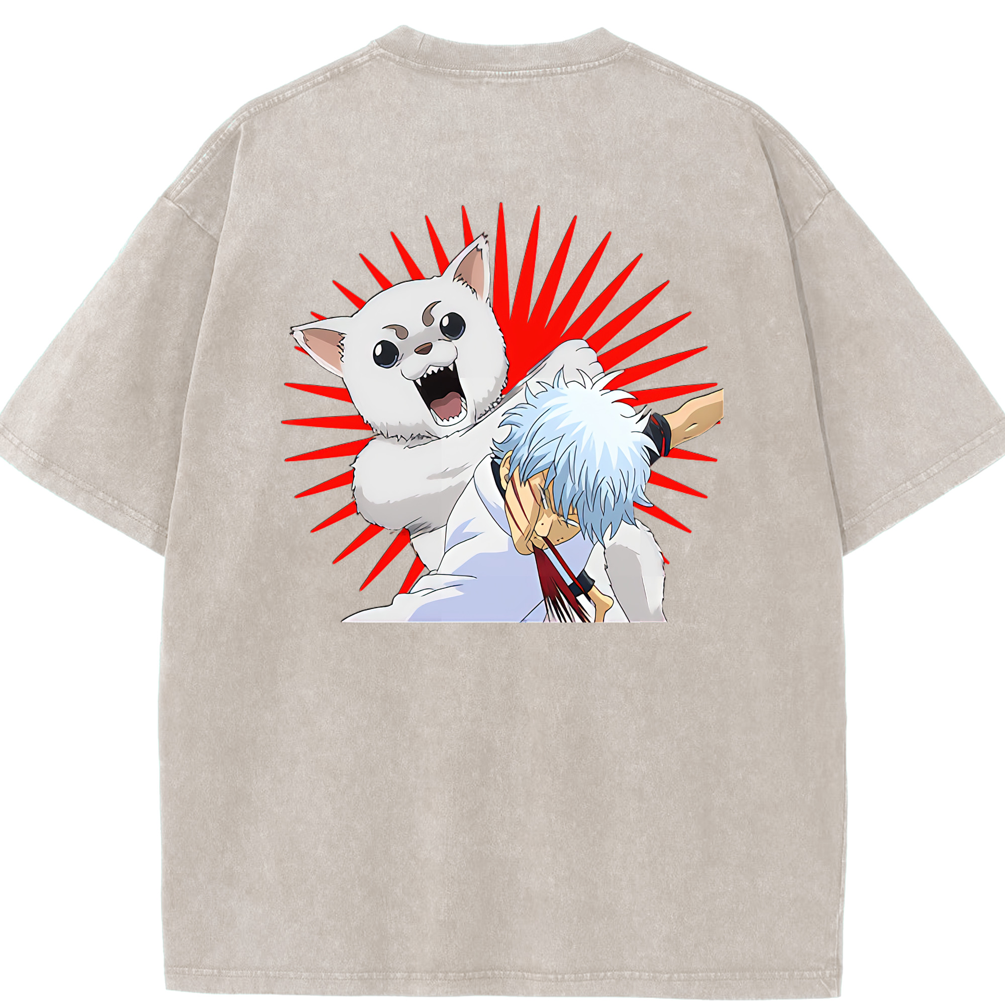 （画像用） ぎんたま 坂田銀時（さかたぎんとき） 神楽 志村新八（しむら しんぱち） GINTAMA Sakata Gintoki Kagura Shimura Shinpachi 綿100% ヴィンテージ風 半袖Tシャツ（背面プリント）