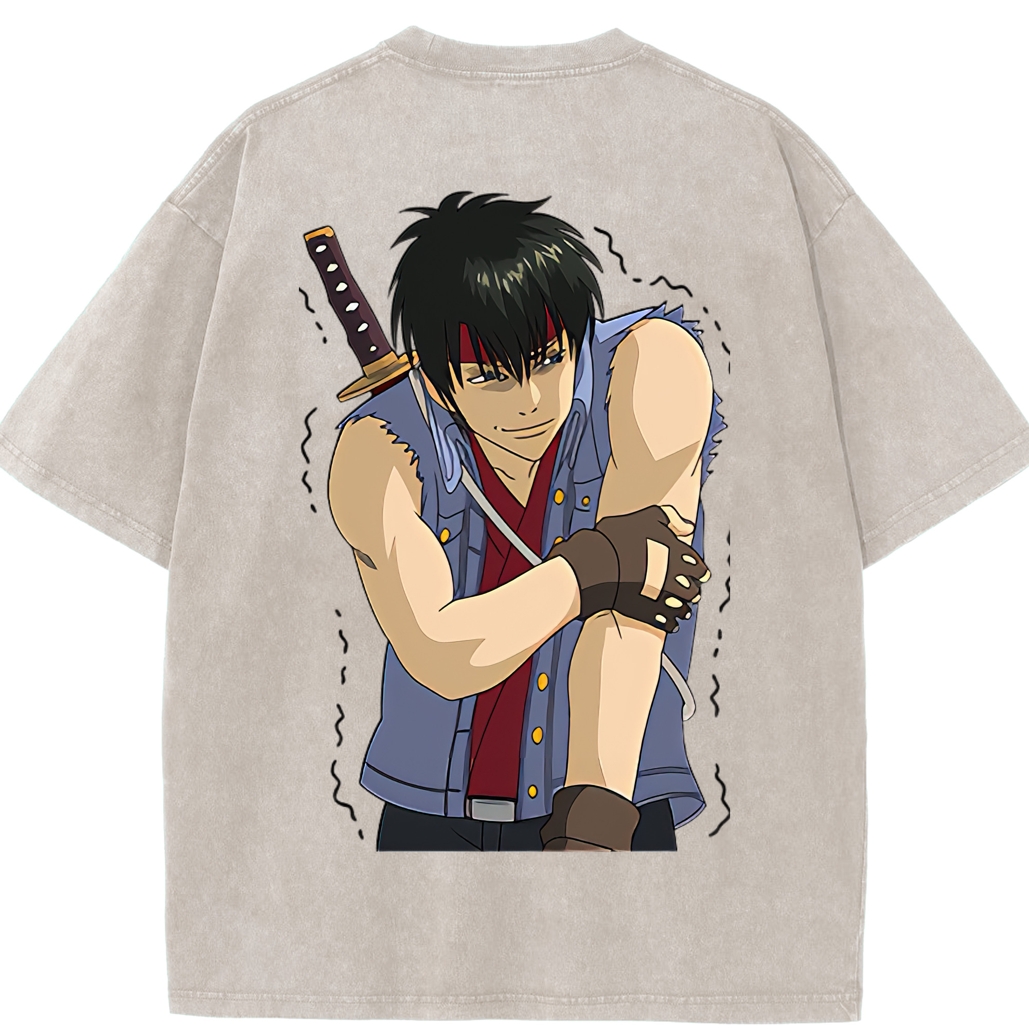 （画像用） ぎんたま 坂田銀時（さかたぎんとき） 神楽 志村新八（しむら しんぱち） GINTAMA Sakata Gintoki Kagura Shimura Shinpachi 綿100% ヴィンテージ風 半袖Tシャツ（背面プリント）