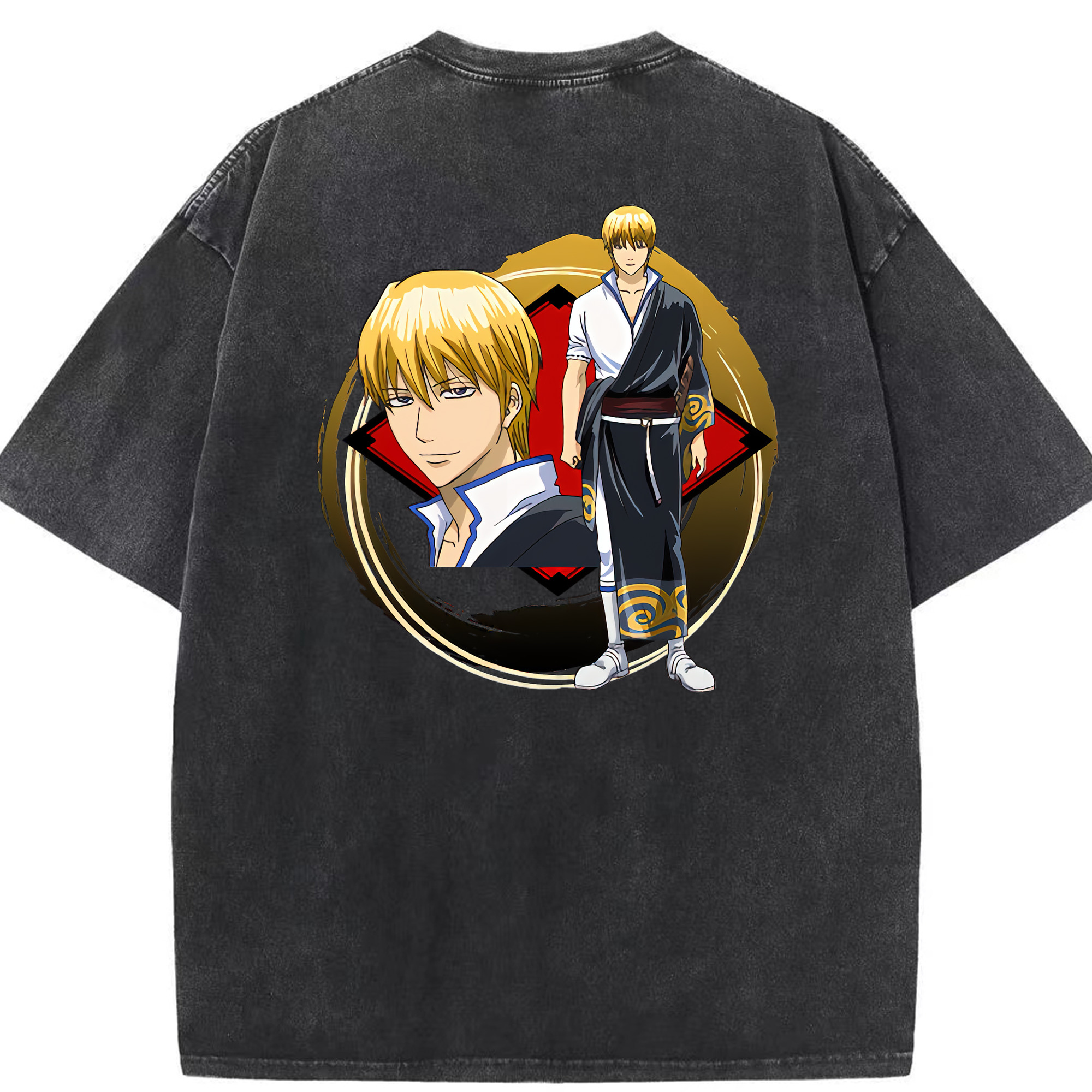 （画像用） ぎんたま 坂田銀時（さかたぎんとき） 神楽 志村新八（しむら しんぱち） GINTAMA Sakata Gintoki Kagura Shimura Shinpachi 綿100% ヴィンテージ風 半袖Tシャツ（背面プリント）