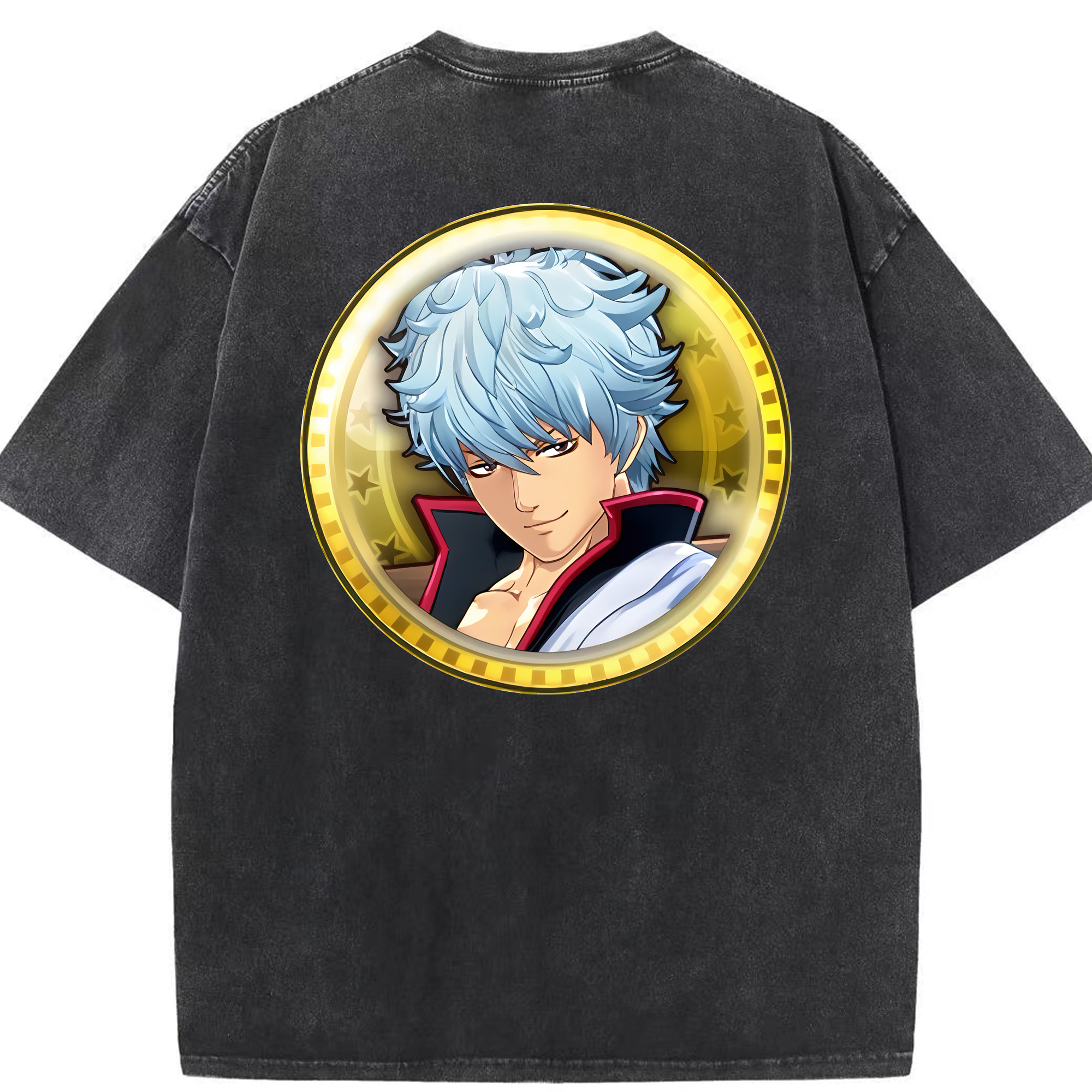 （画像用） ぎんたま 坂田銀時（さかたぎんとき） 神楽 志村新八（しむら しんぱち） GINTAMA Sakata Gintoki Kagura Shimura Shinpachi 綿100% ヴィンテージ風 半袖Tシャツ（背面プリント）