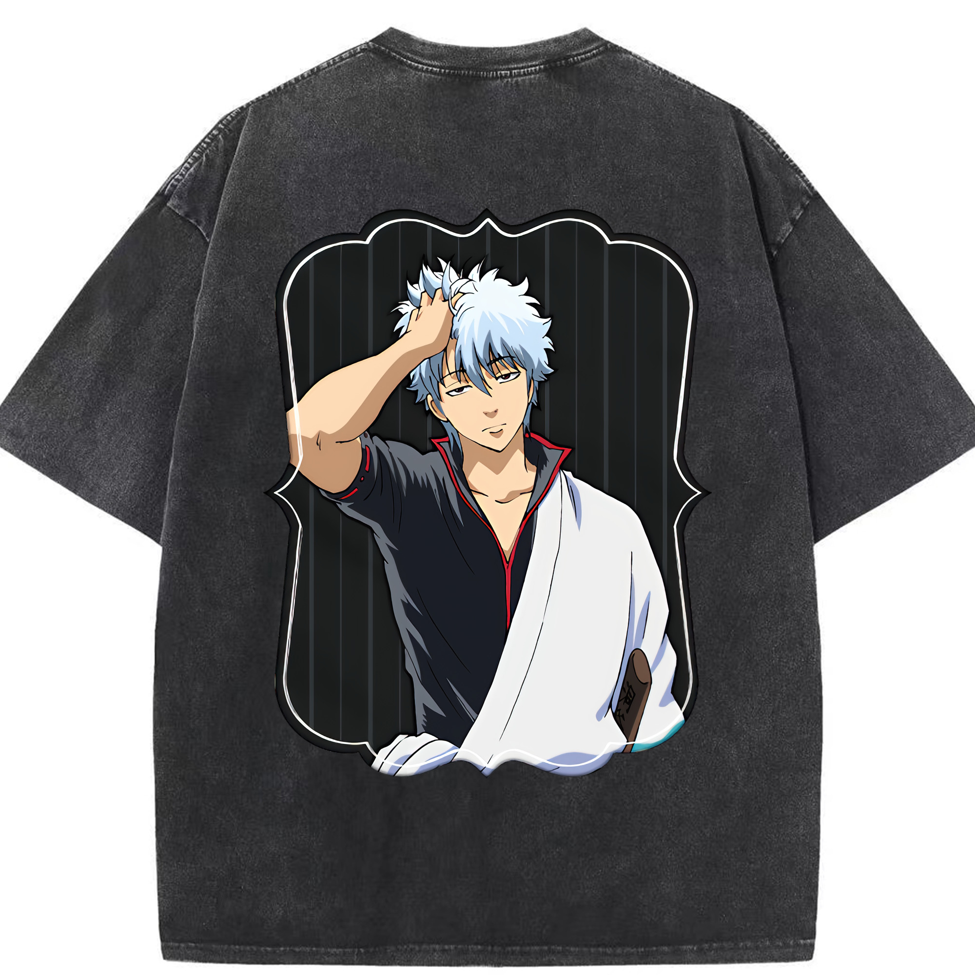 （画像用） ぎんたま 坂田銀時（さかたぎんとき） 神楽 志村新八（しむら しんぱち） GINTAMA Sakata Gintoki Kagura Shimura Shinpachi 綿100% ヴィンテージ風 半袖Tシャツ（背面プリント）