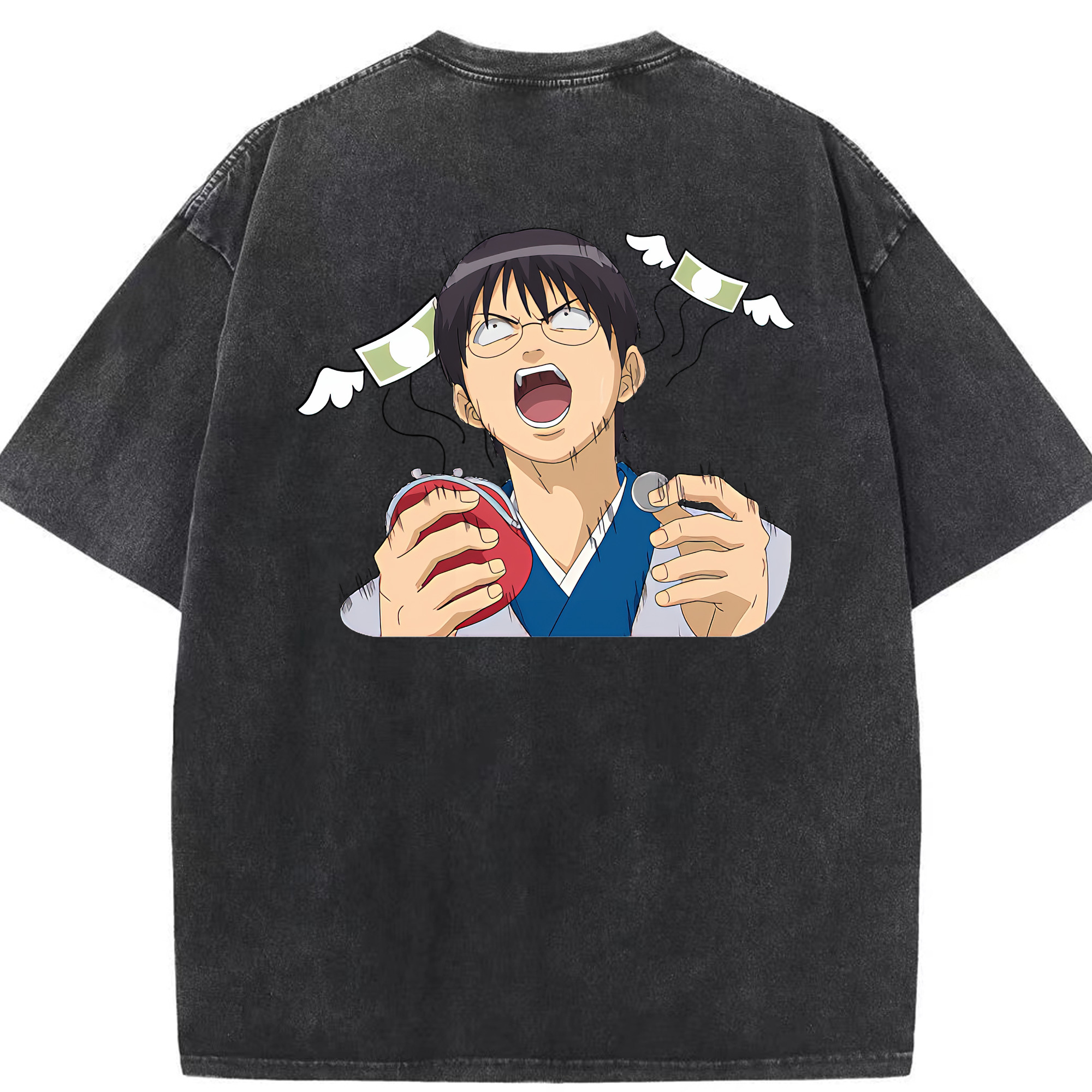 （画像用） ぎんたま 坂田銀時（さかたぎんとき） 神楽 志村新八（しむら しんぱち） GINTAMA Sakata Gintoki Kagura Shimura Shinpachi 綿100% ヴィンテージ風 半袖Tシャツ（背面プリント）