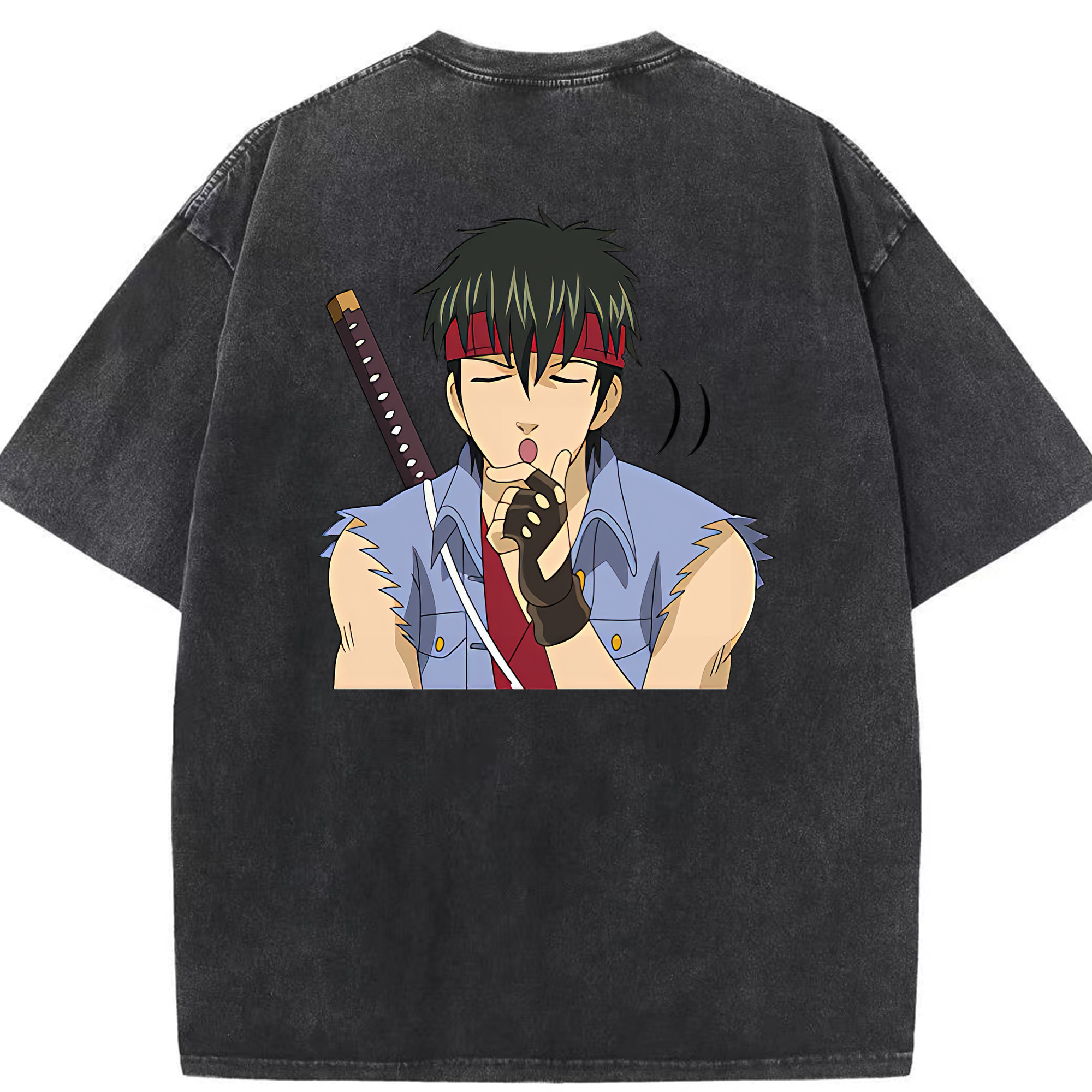 （画像用） ぎんたま 坂田銀時（さかたぎんとき） 神楽 志村新八（しむら しんぱち） GINTAMA Sakata Gintoki Kagura Shimura Shinpachi 綿100% ヴィンテージ風 半袖Tシャツ（背面プリント）