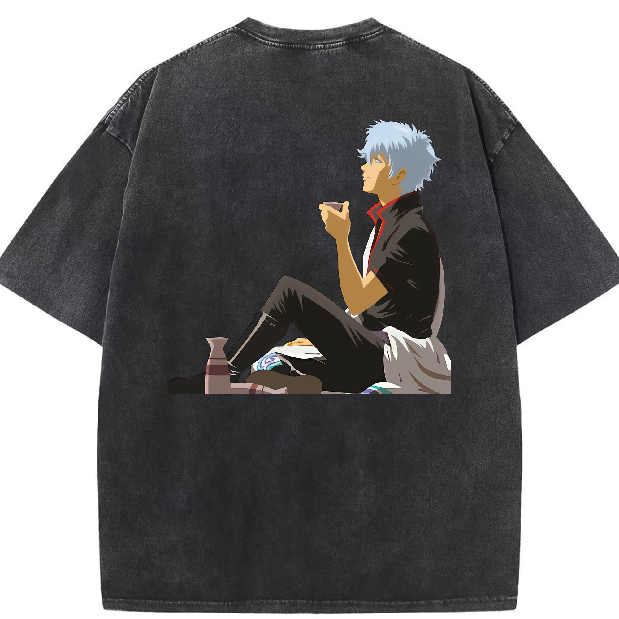 （画像用） ぎんたま 坂田銀時（さかたぎんとき） 神楽 志村新八（しむら しんぱち） GINTAMA Sakata Gintoki Kagura Shimura Shinpachi 綿100% ヴィンテージ風 半袖Tシャツ（背面プリント）