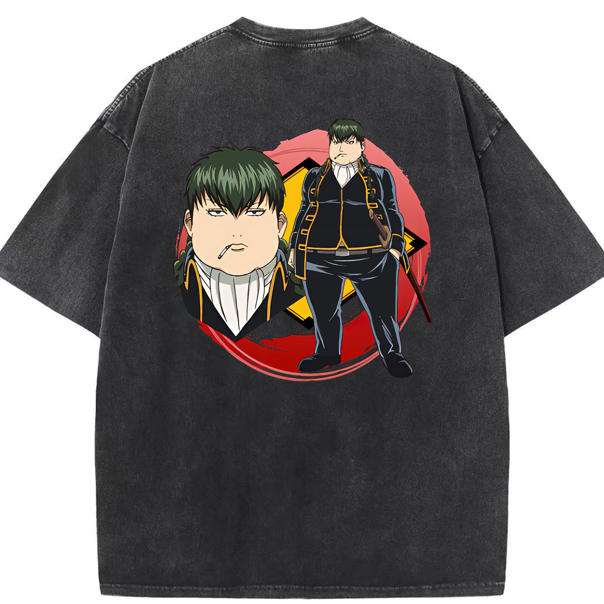 （画像用） ぎんたま 坂田銀時（さかたぎんとき） 神楽 志村新八（しむら しんぱち） GINTAMA Sakata Gintoki Kagura Shimura Shinpachi 綿100% ヴィンテージ風 半袖Tシャツ（背面プリント）
