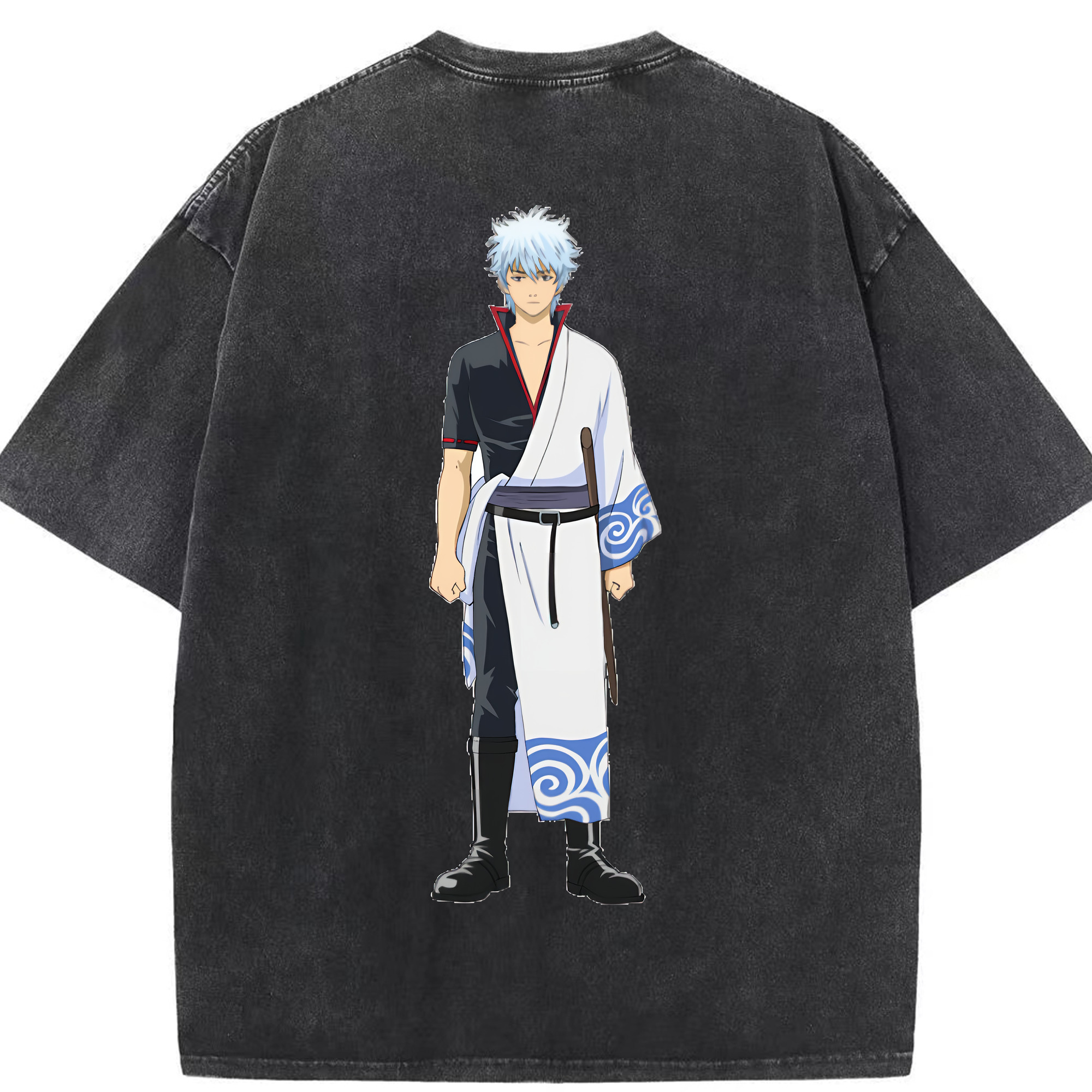 （画像用） ぎんたま 坂田銀時（さかたぎんとき） 神楽 志村新八（しむら しんぱち） GINTAMA Sakata Gintoki Kagura Shimura Shinpachi 綿100% ヴィンテージ風 半袖Tシャツ（背面プリント）