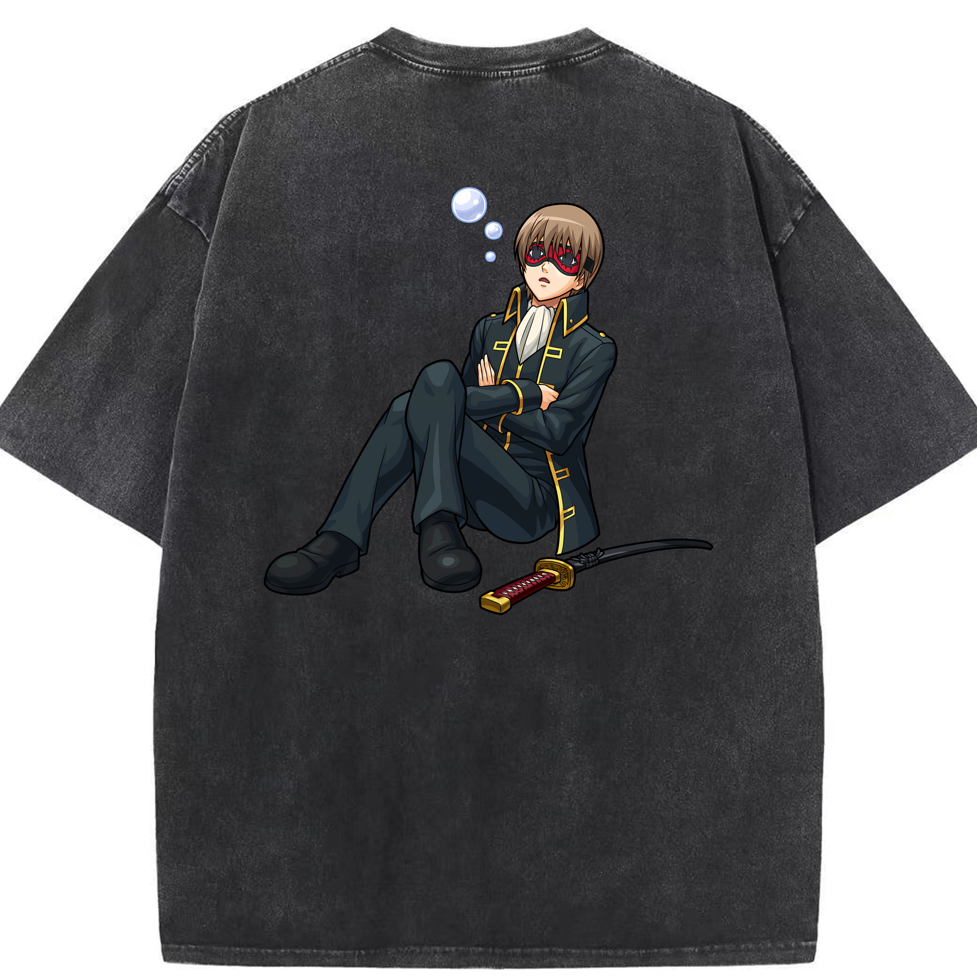 （画像用） ぎんたま 坂田銀時（さかたぎんとき） 神楽 志村新八（しむら しんぱち） GINTAMA Sakata Gintoki Kagura Shimura Shinpachi 綿100% ヴィンテージ風 半袖Tシャツ（背面プリント）
