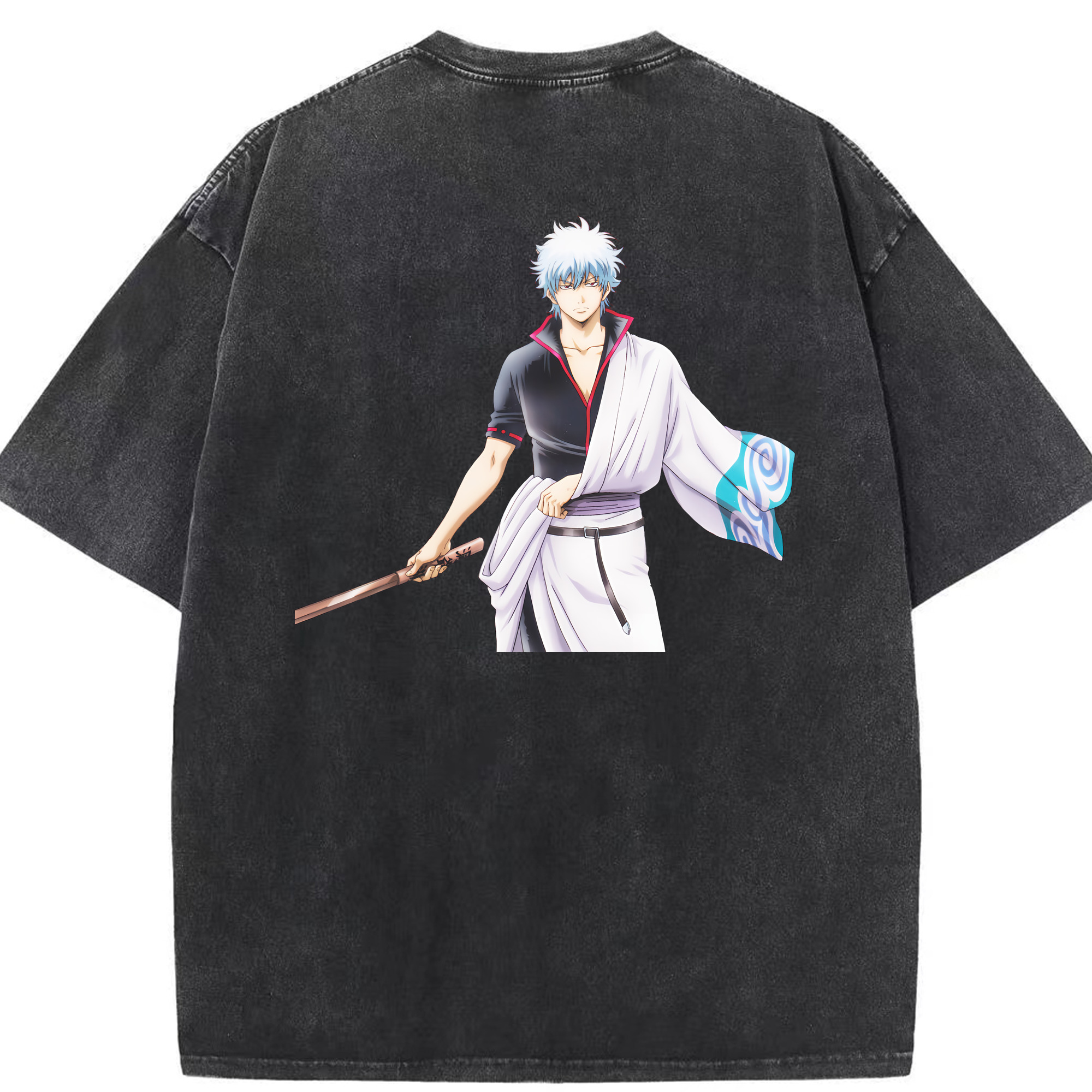 （画像用） ぎんたま 坂田銀時（さかたぎんとき） 神楽 志村新八（しむら しんぱち） GINTAMA Sakata Gintoki Kagura Shimura Shinpachi 綿100% ヴィンテージ風 半袖Tシャツ（背面プリント）
